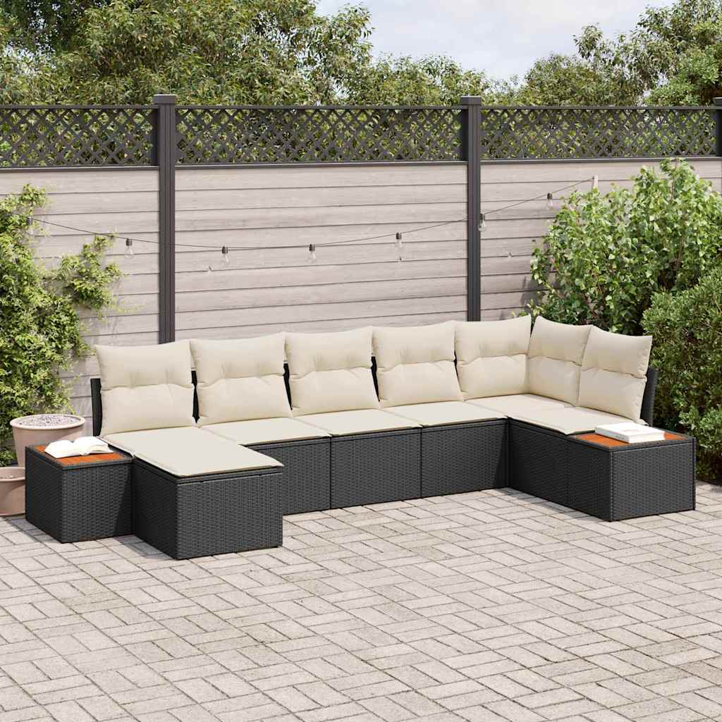 Zestaw Sof na Ogród z poduszką 7 pcs Czarny polirattan vidaXL
