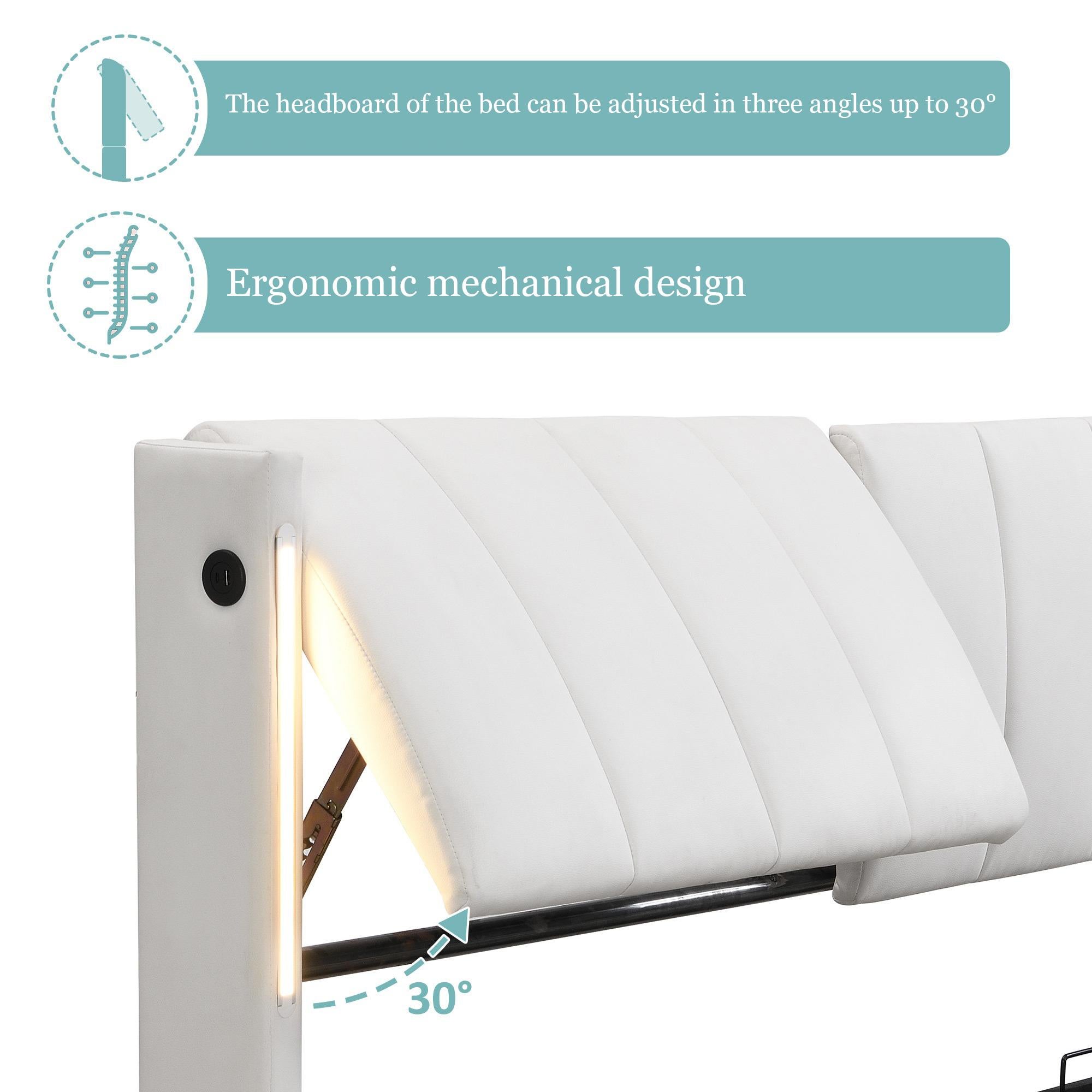 Lit Multifonctionnel LED avec USB Rechargeable, 180*200cm, Éclairage LED et Tête de Lit Réglable en PU Étanche, Lit Hydraulique avec Rangement - 4