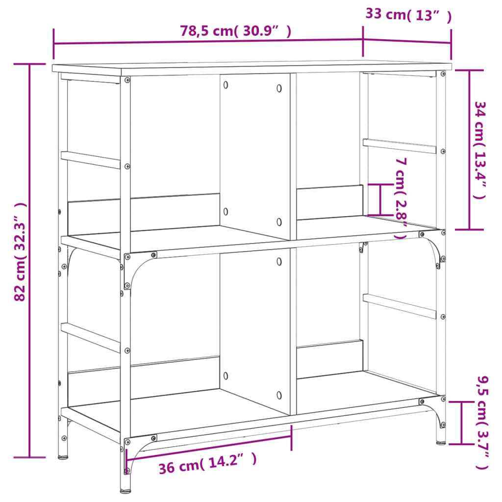 Bibliothèque sonoma gris 78,5x33x82 cm bois d'ingénierie vidaXL - 8