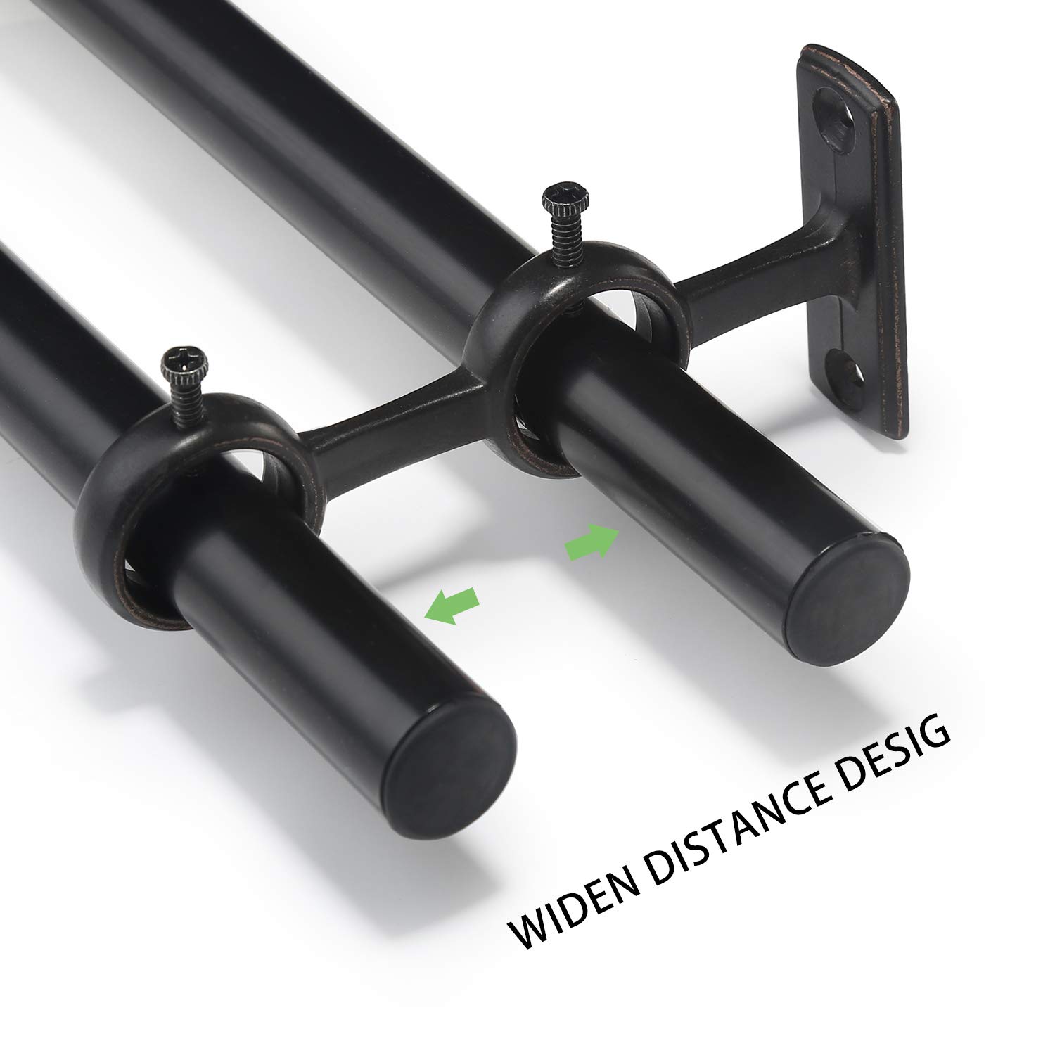Lot de 2 supports de tringle à rideaux double crochets pour tringle à rideaux de salon, chambre à coucher, tringle à rideaux (Noir) (3pcs) - 4