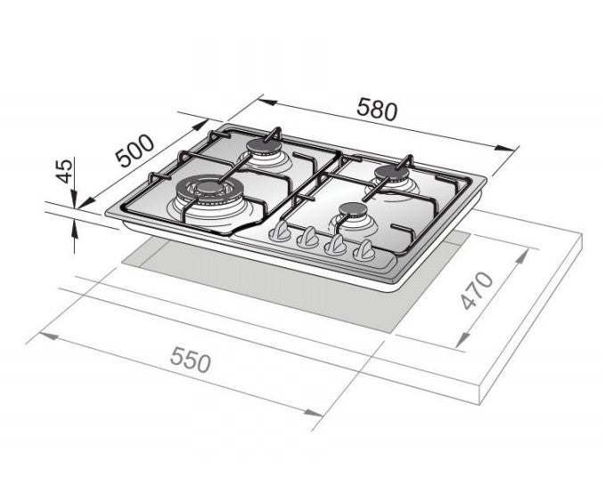Table de cuisson De'Longhi ROF 46 PRO Cuivre Encastrable 60 cm Gaz 4 Feux - 3