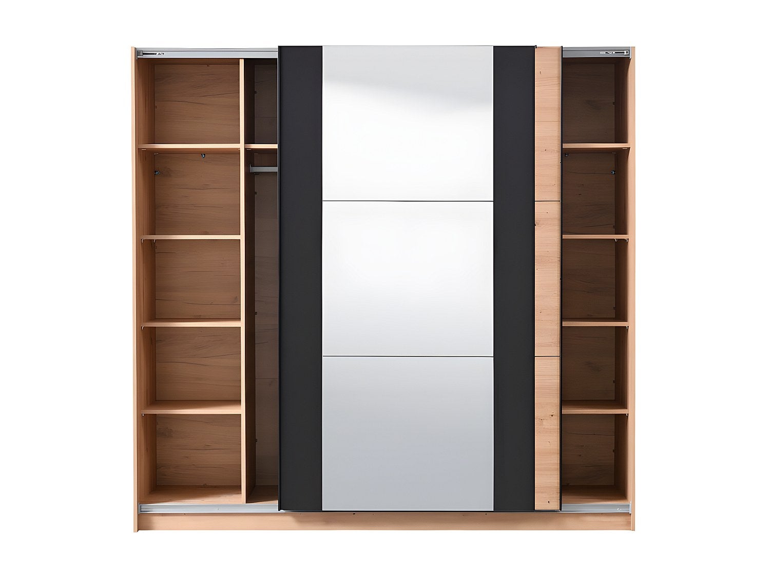 Armoire 2 portes coulissantes PHILADELPHIE - Avec Miroir - L.217cm - Coloris : chêne et noir - 7
