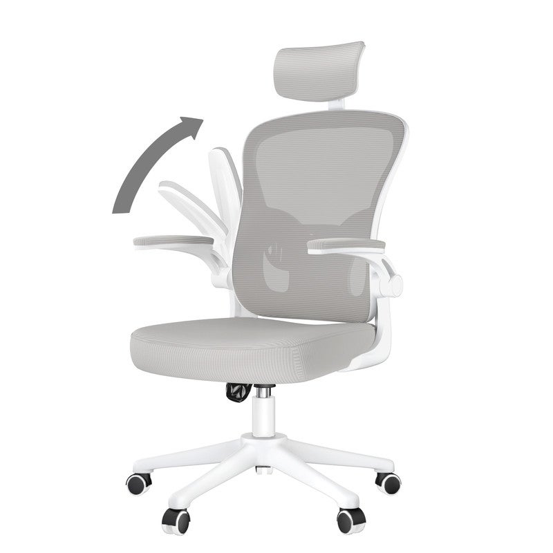 Fotel biurowy – ergonomiczny fotel RATTANTREE z podłokietnikami 2D, regulowanym zagłówkiem, podparciem lędźwiowym i oparciem, szary