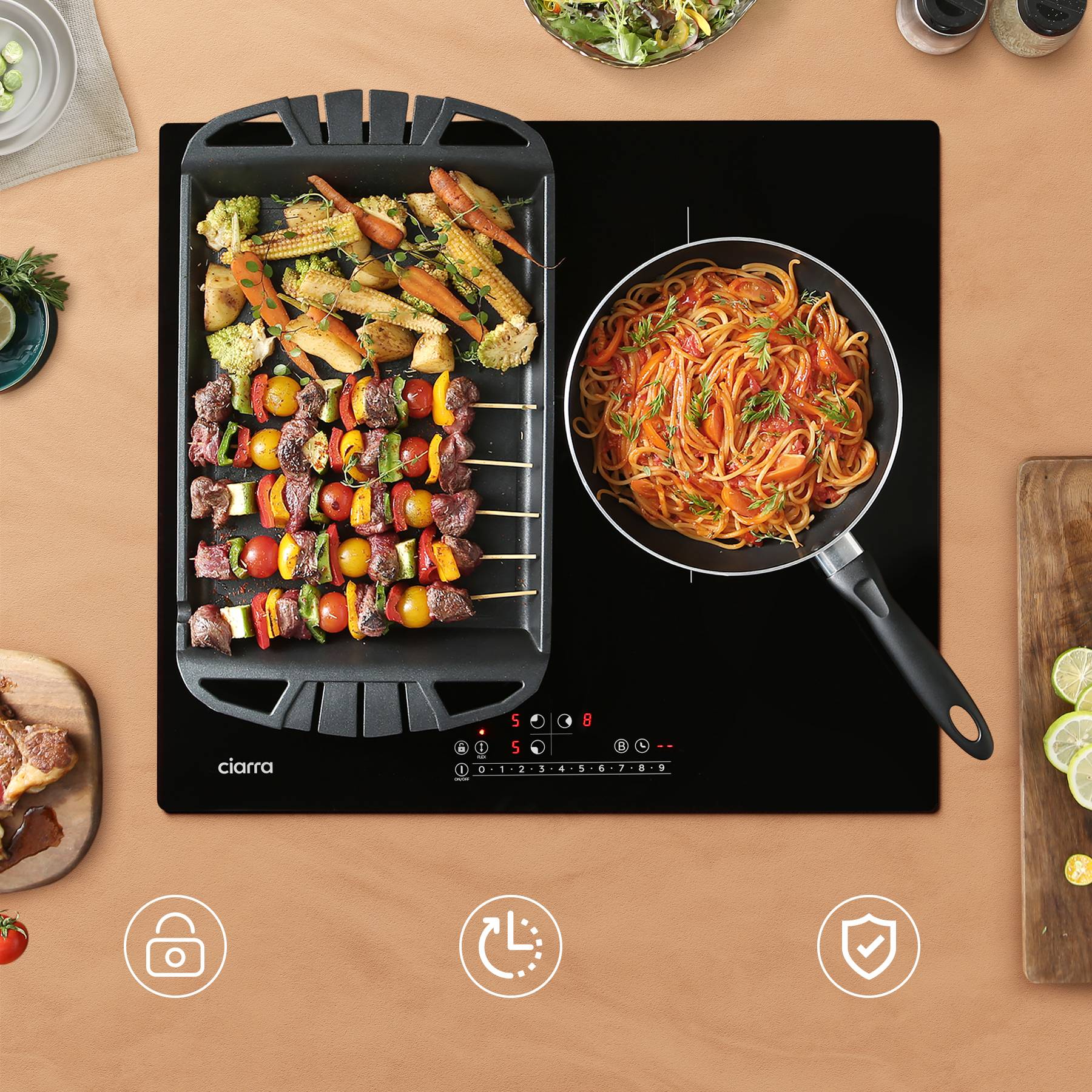 CIARRA 6500W Placa de inducción 3 fuegos Función Boost y Zona Flex 59cm CD3BFBIH - 6