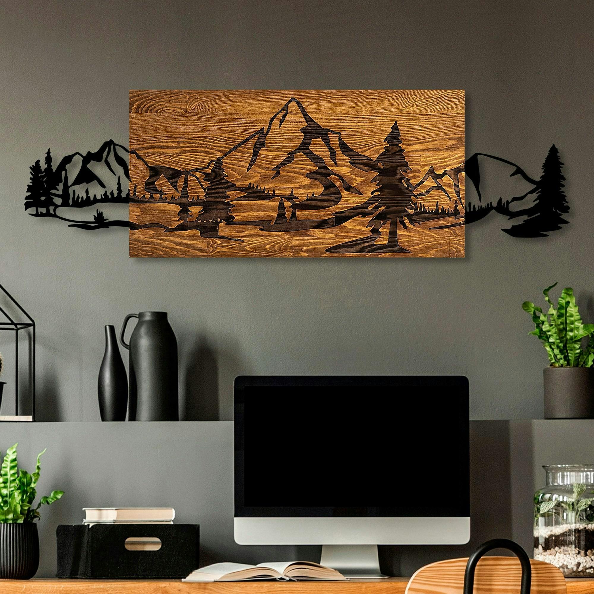 Décoration murale en métal et bois – paysage de montagne - 2