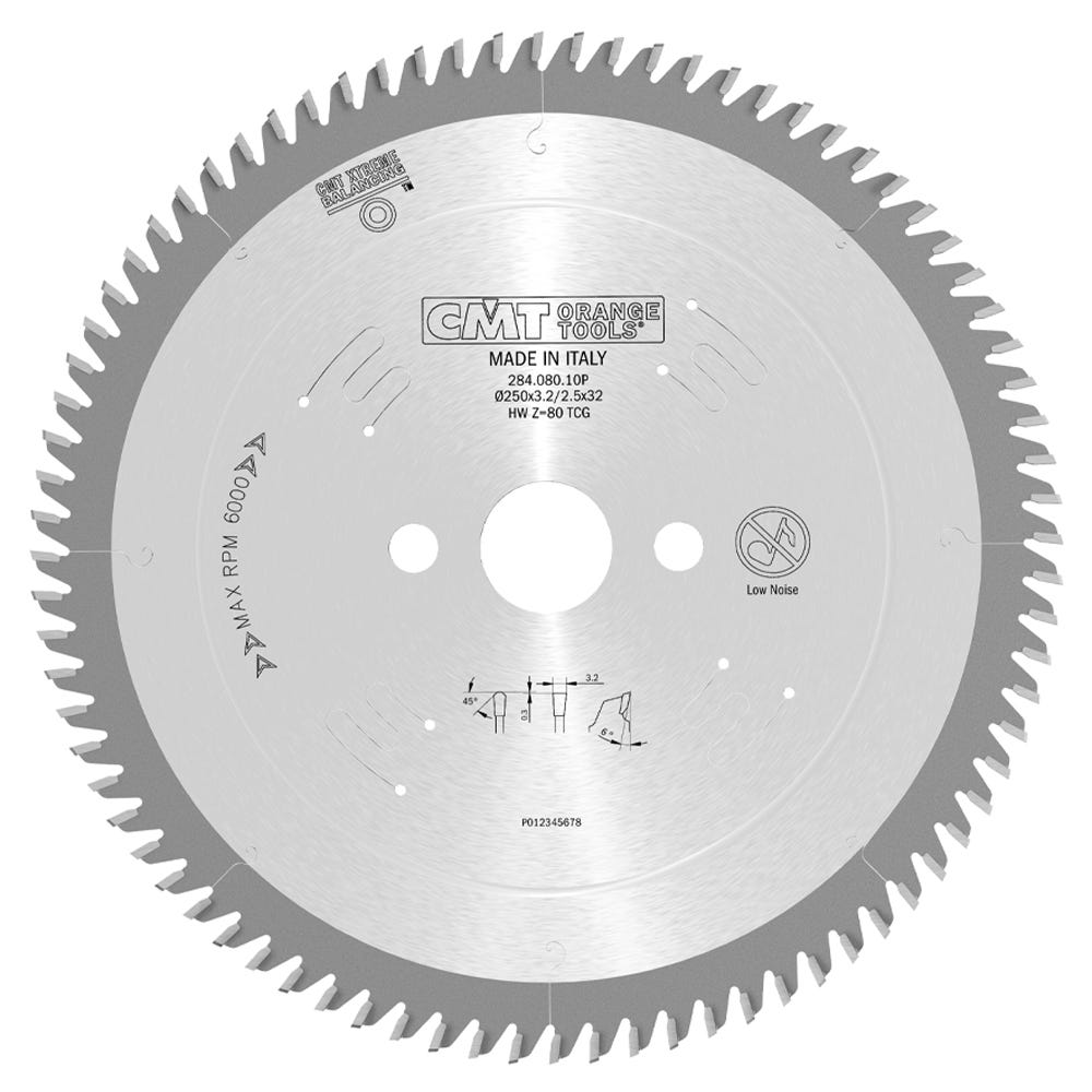 CMT Orange Tools Lame De Scie Circulaire 250x3.2/2.2x30 Z=80 5TCG – Chromée, Qualité Pro