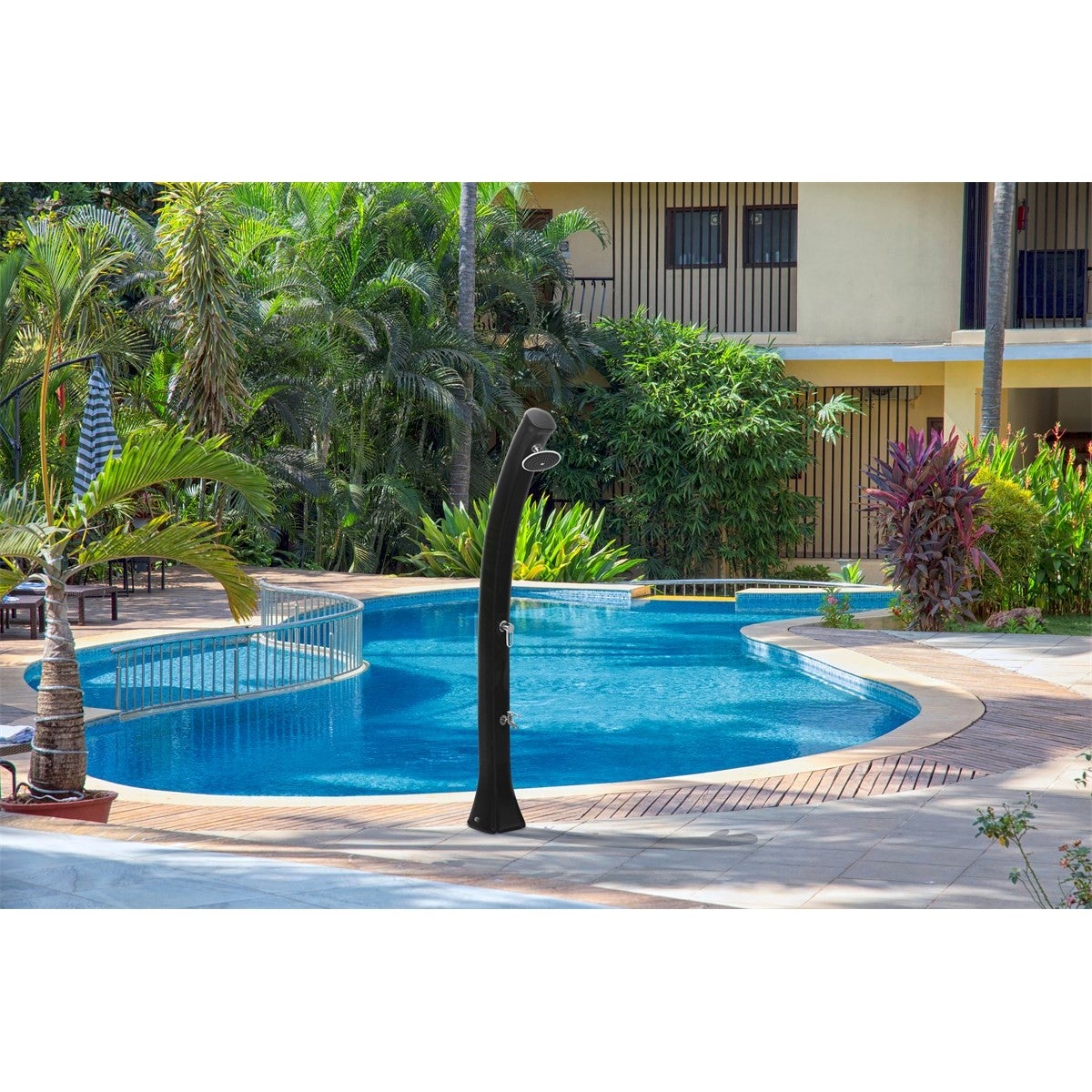 Doccia solare da esterno Happy 4x4 44L Formidra - 222x26x29cm HD Polietilene Pediluvio + Miscelatore + Testa - - Blu con risciacquo dei piedi - 3