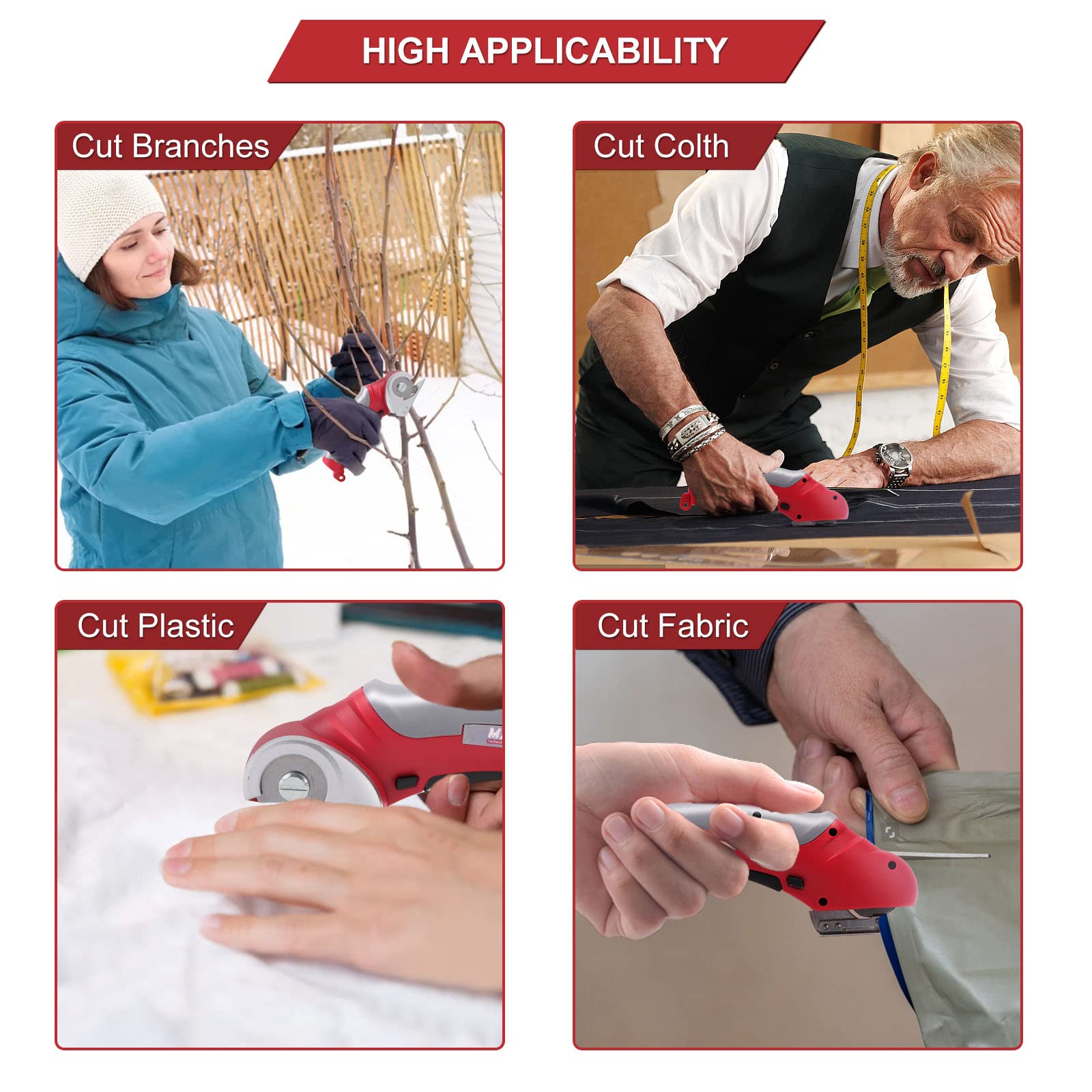 Tesoura de costura elétrica rotativa com fecho de segurança, pode cortar cartão, couro, alcatifa, plástico, vermelho - 6