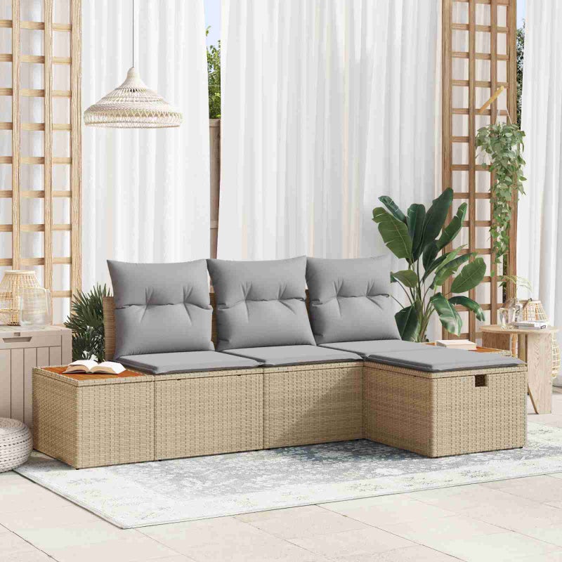 Zestaw Sof na Ogród 4 pcs Beżowy 55 x 62 x 69 cm Polirattan vidaXL