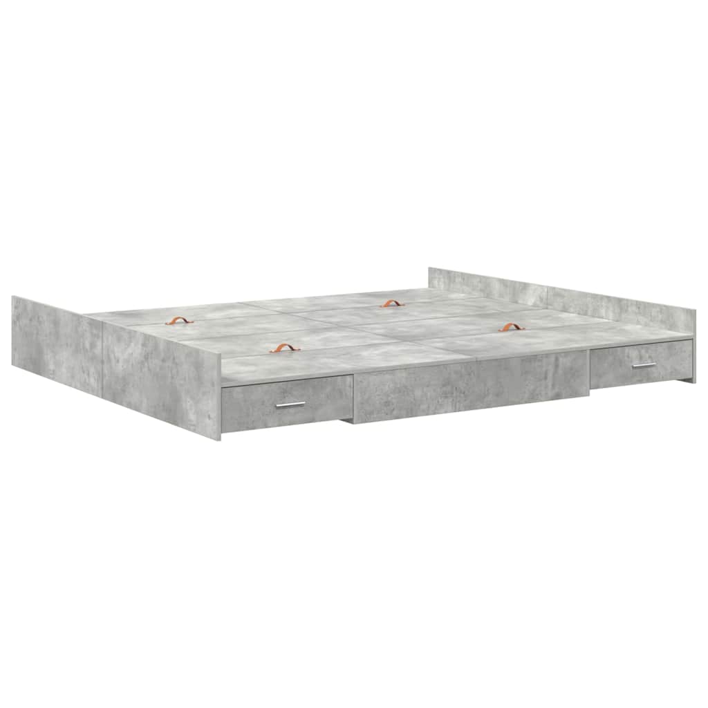 Cadre de lit avec rangement et tiroir gris béton, pour la chambre, 180 × 200 cm - 4