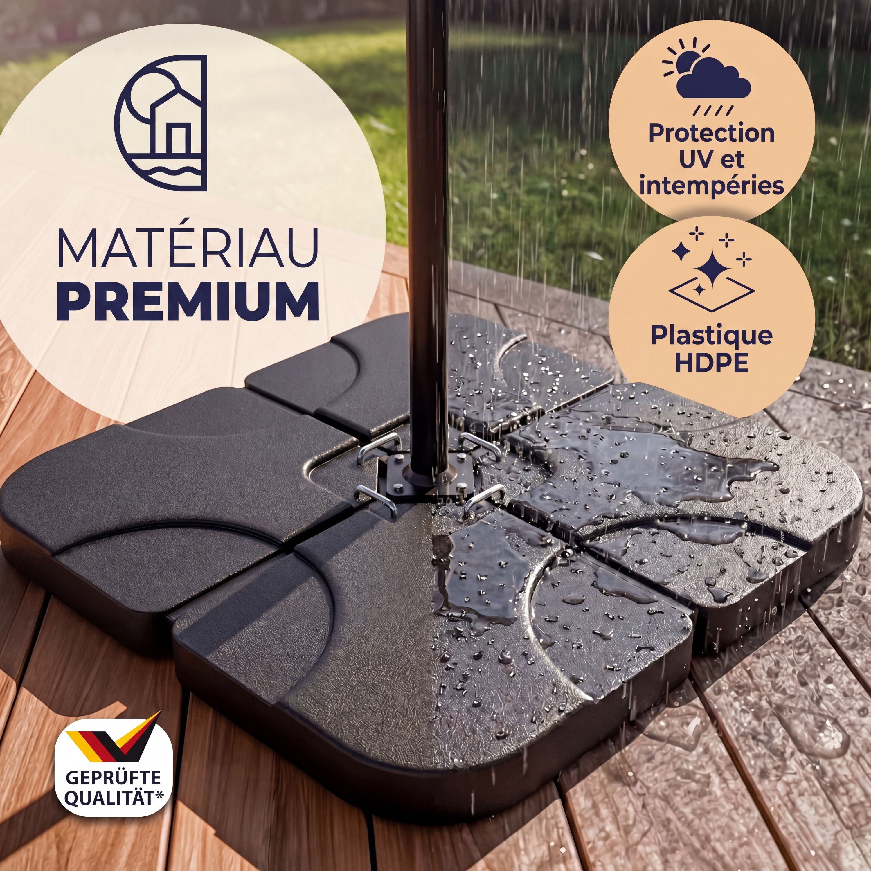 CASARIA® Set de 4 Dalles de Lestage HDPE Parasol avec Pied en croix Base 105x105cm Remplissable 60L Eau ou 80kg de Sable Support de parasol - 7