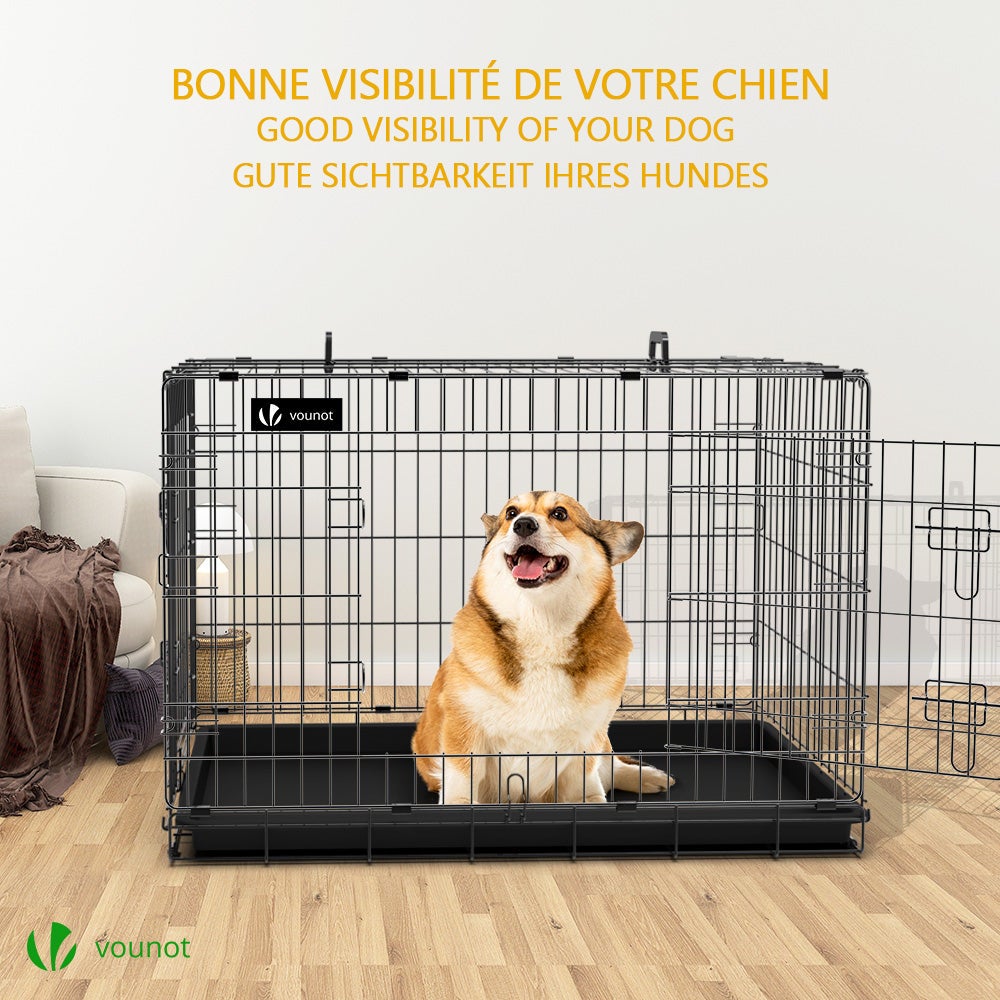 Cage pour chien pliable avec 2 portes verrouillable plateau amovible et housse de protection 92x58x64cm VOUNOT® - 2