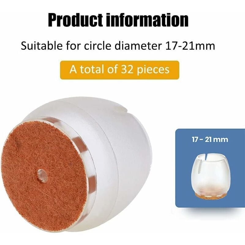 Lot de 32 protège-pieds de chaise avec patins en feutre et silicone pour protéger les sols des rayures et du bruit. - 2