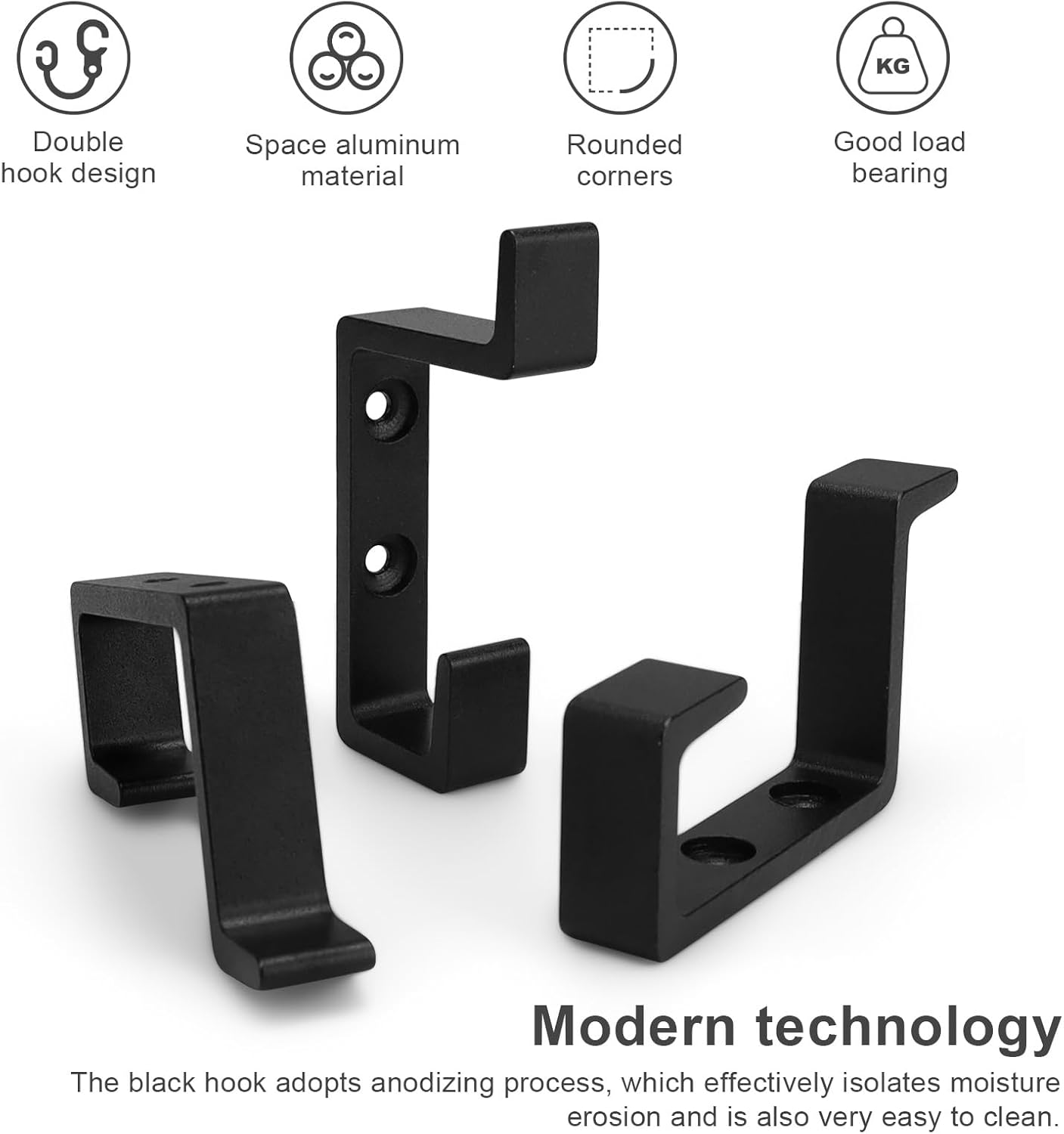 Ganci A Muro A Doppio, 4 Pezzi, Colore Nero Opaco, In Lega Di Alluminio, Portata 22 Kg, Per Appendere Asciugamani, Capi E Accessori - 4