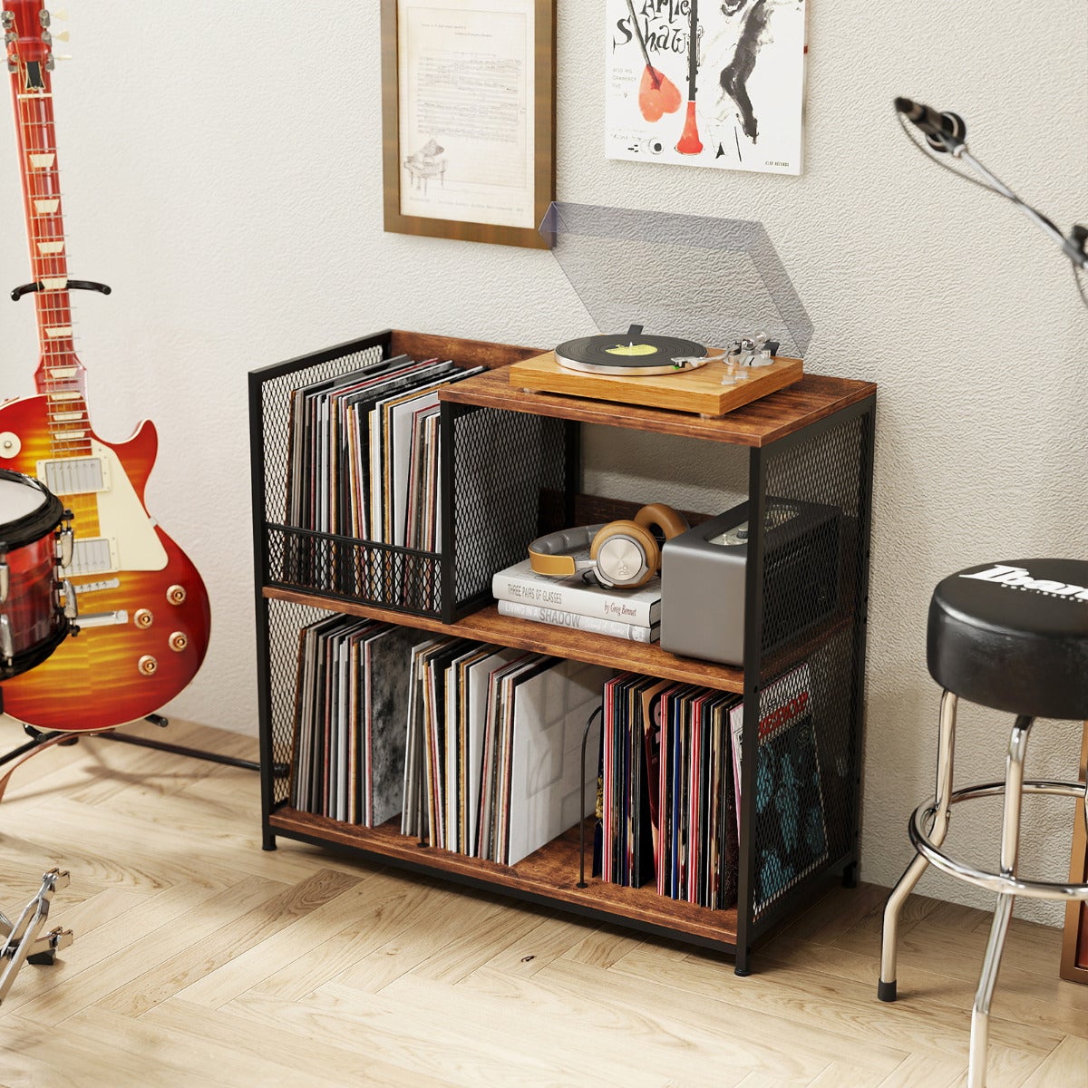 Mesa para Tocadiscos 3 Niveles - Mueble Almacenaje 300 Discos Vinilo ...
