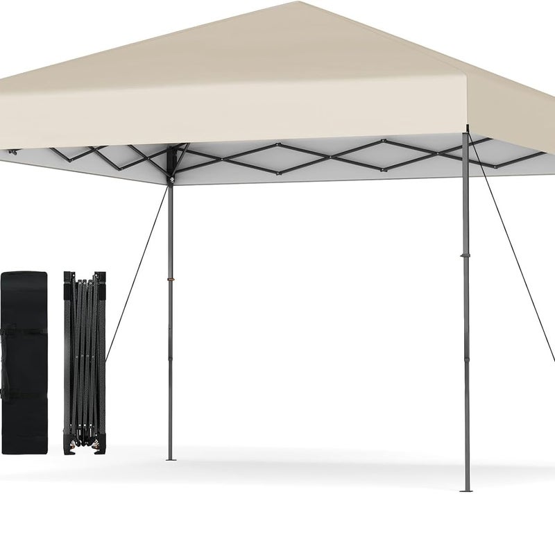 Składana altana ogrodowa 295 x 295 cm, regulowana wysokość, składany namiot ogrodowy z przenośną torbą transportową, na targowisko lub patio, beżowy
