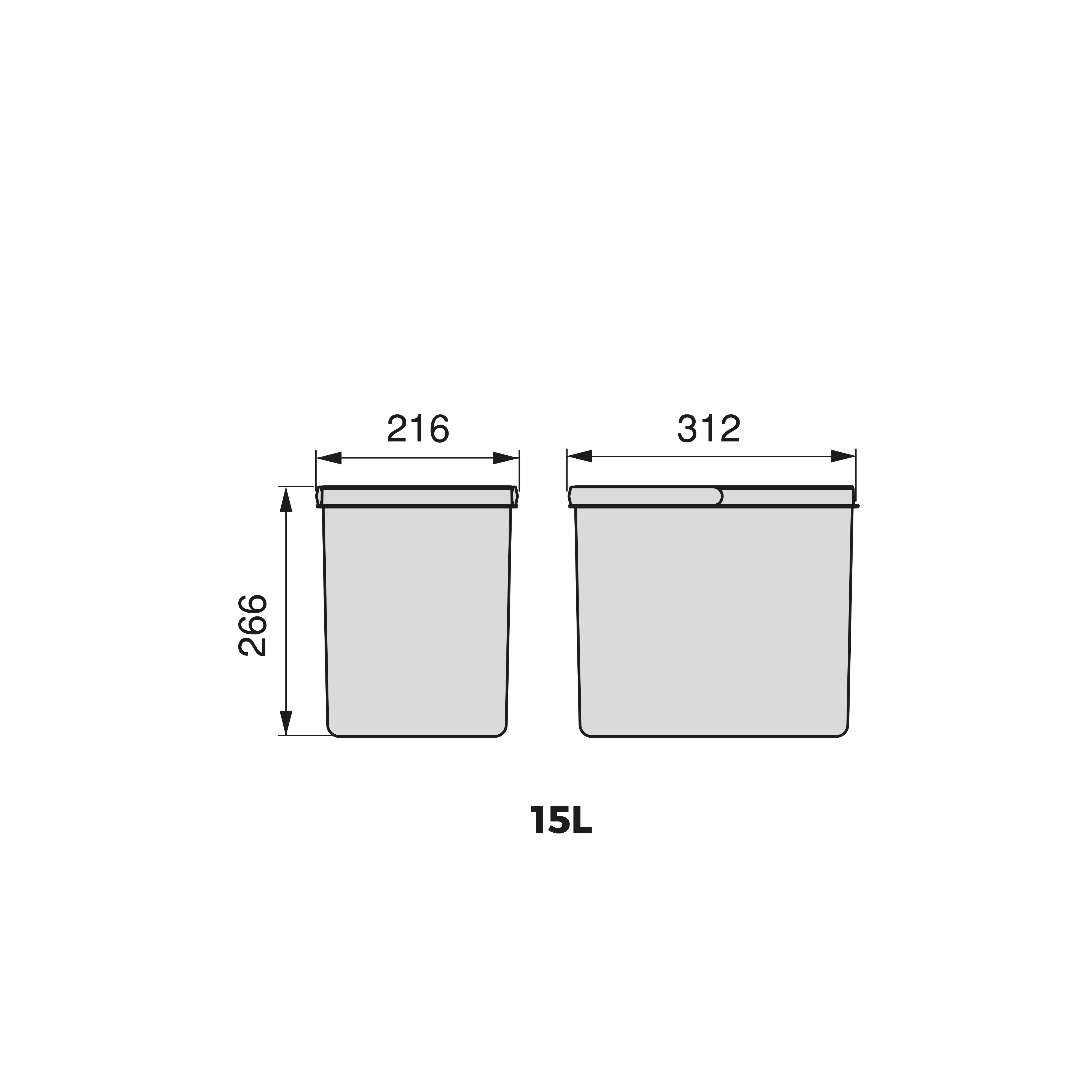Emuca Kit de bacs de tri sélectif pour tiroirs de cuisine Recycle hauteur 266mm, 1x15litres, Plastique, Noir - 4