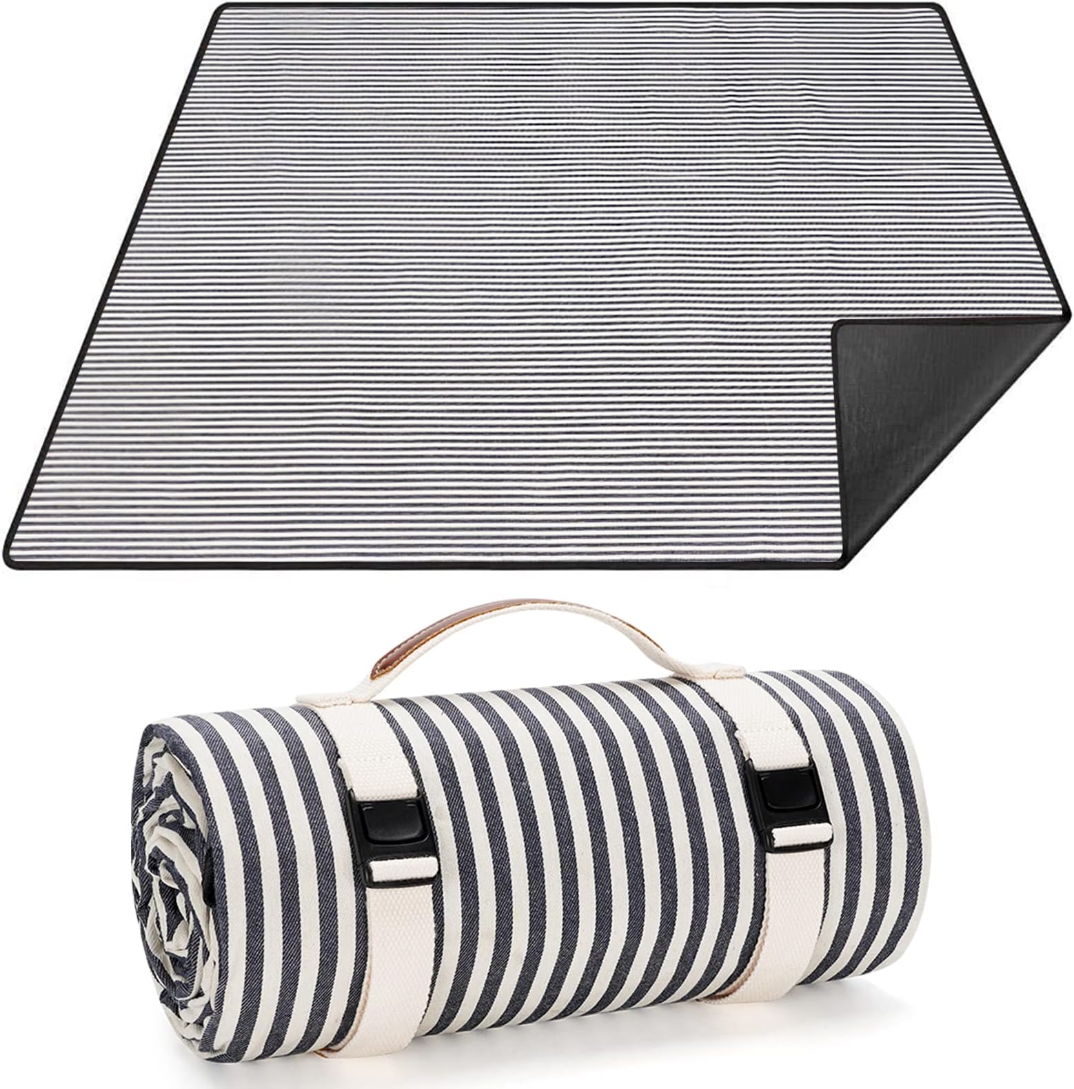 Manta de picnic extra grande de 150 x 200 cm, estera de picnic impermeable para la playa, estera de camping plegable con correa de transporte, rayas