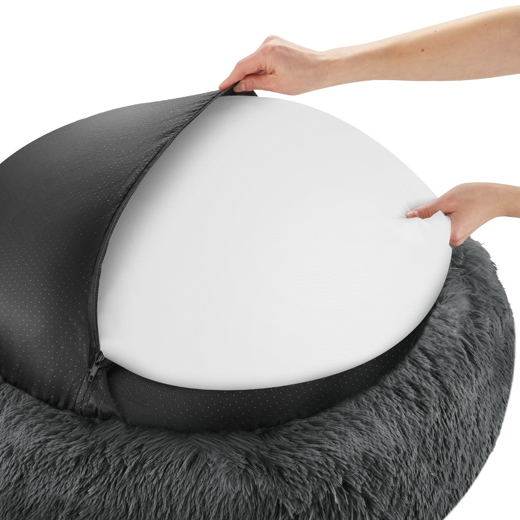 Cesto lettino per cani in poliestere con imbottitura spessa e rete peluche lunga Ø 70 cm grigio TECTAKE - 2