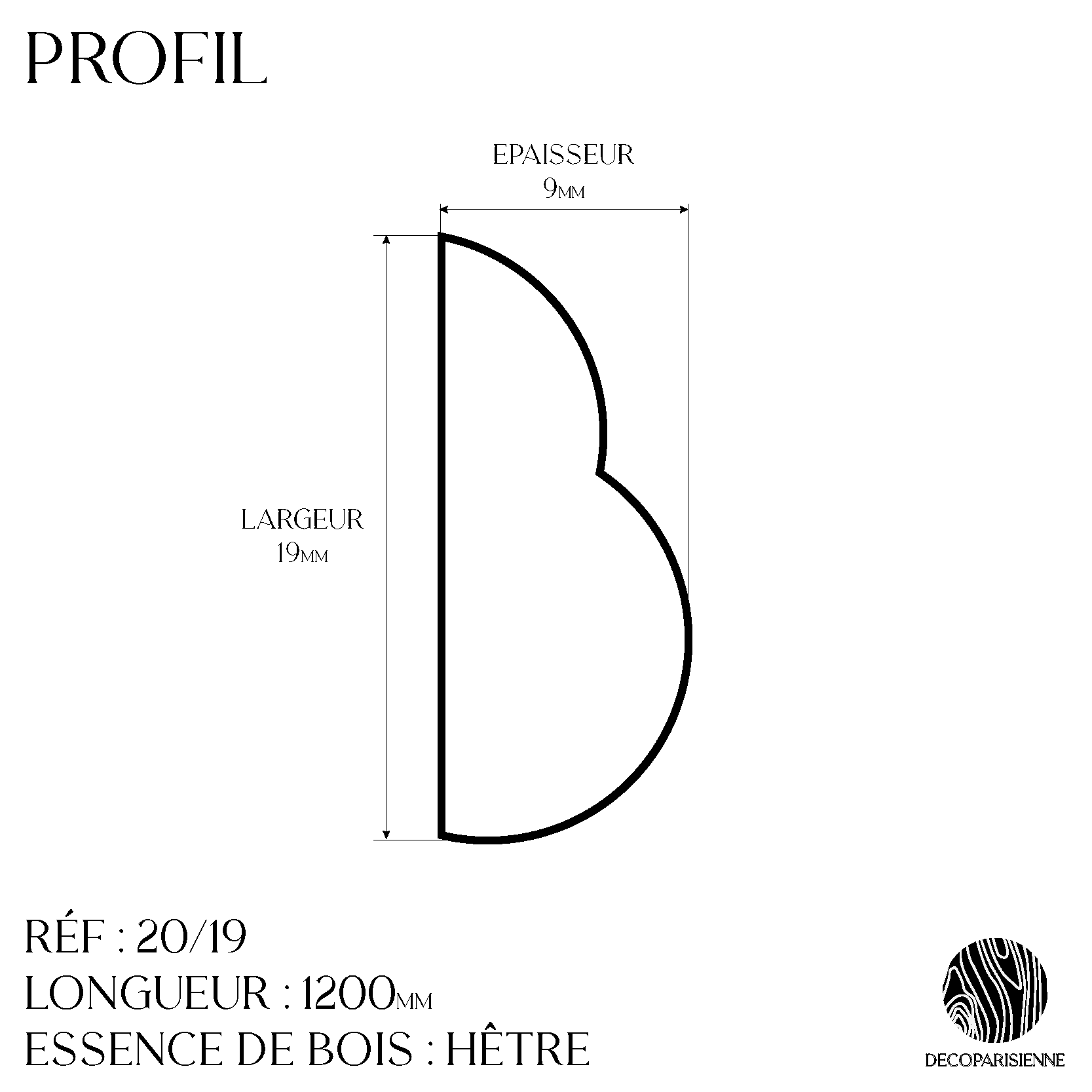 Lot 6 Moulures Décoratives Torsade Brut - 1.9x120 cm - Bois de hêtre massif - Style Parisien - A peindre - 2