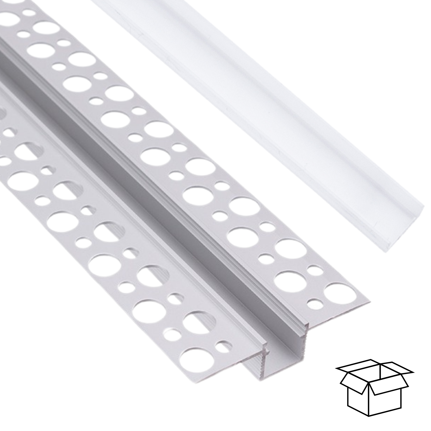 2 Mètres - Profilé Plat pour Ruban Led - Profil Aluminium pour Assemblage de Panneaux Placoplatre Plaque de plâtre - Barre Rail + Coque - 4