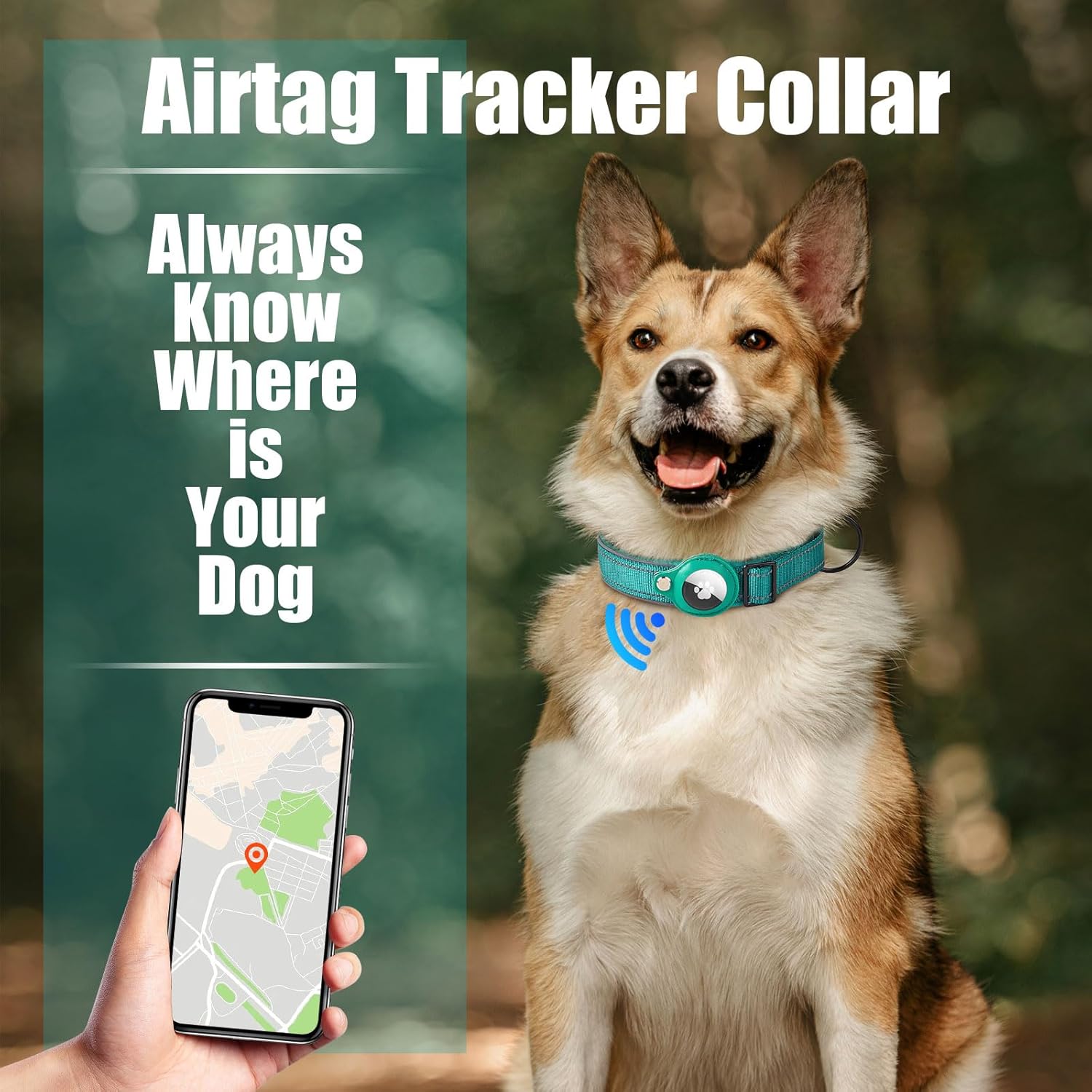 Coleira para cães compatível com Apple AirTag, coleira clássica de nylon ajustável e refletora com para AirTag e forro macio e respirável (pre - 4