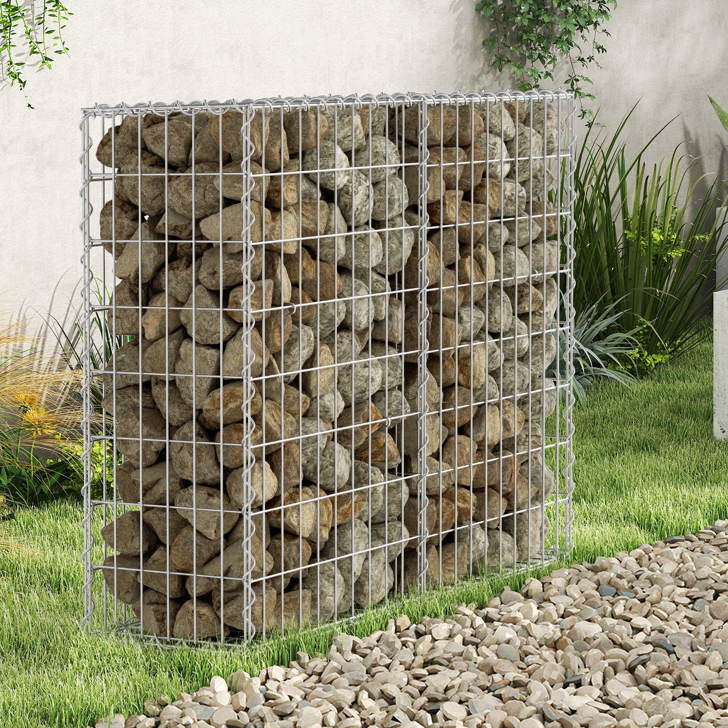 Wzmocniona kosz gabionowy na kamienie 100 x 80 x 30 cm stal ocynkowana w kolorze srebrnym – w zestawie 4 haczyki do łatwego montażu ogrodzenia ścianki
