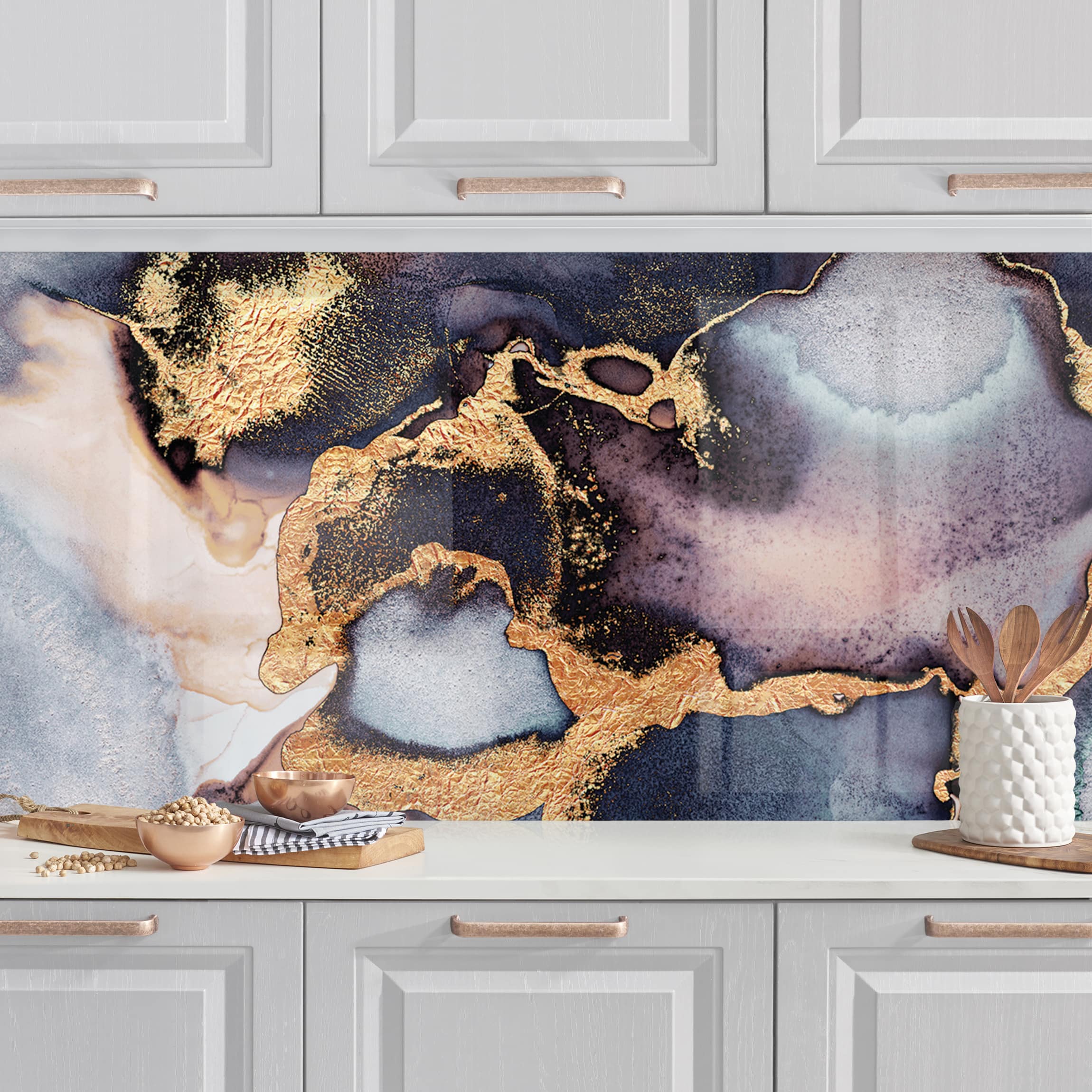 Salpicadero cocina adhesivo - marble watercolour with gold 210 x 60 cm