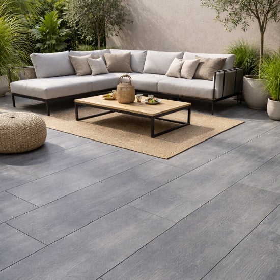 Lot de 2 Dalles de terrasse en grès cérame Wood Naturel - 30 x 120 x 2 cm - C-NEGOCE
