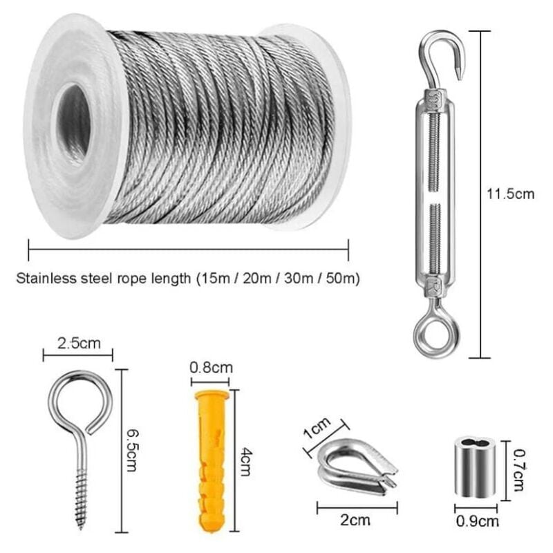Corde en acier inoxydable, corde suspendue en acier inoxydable, corde à linge extérieure, câble métallique extérieur (30M) - 2