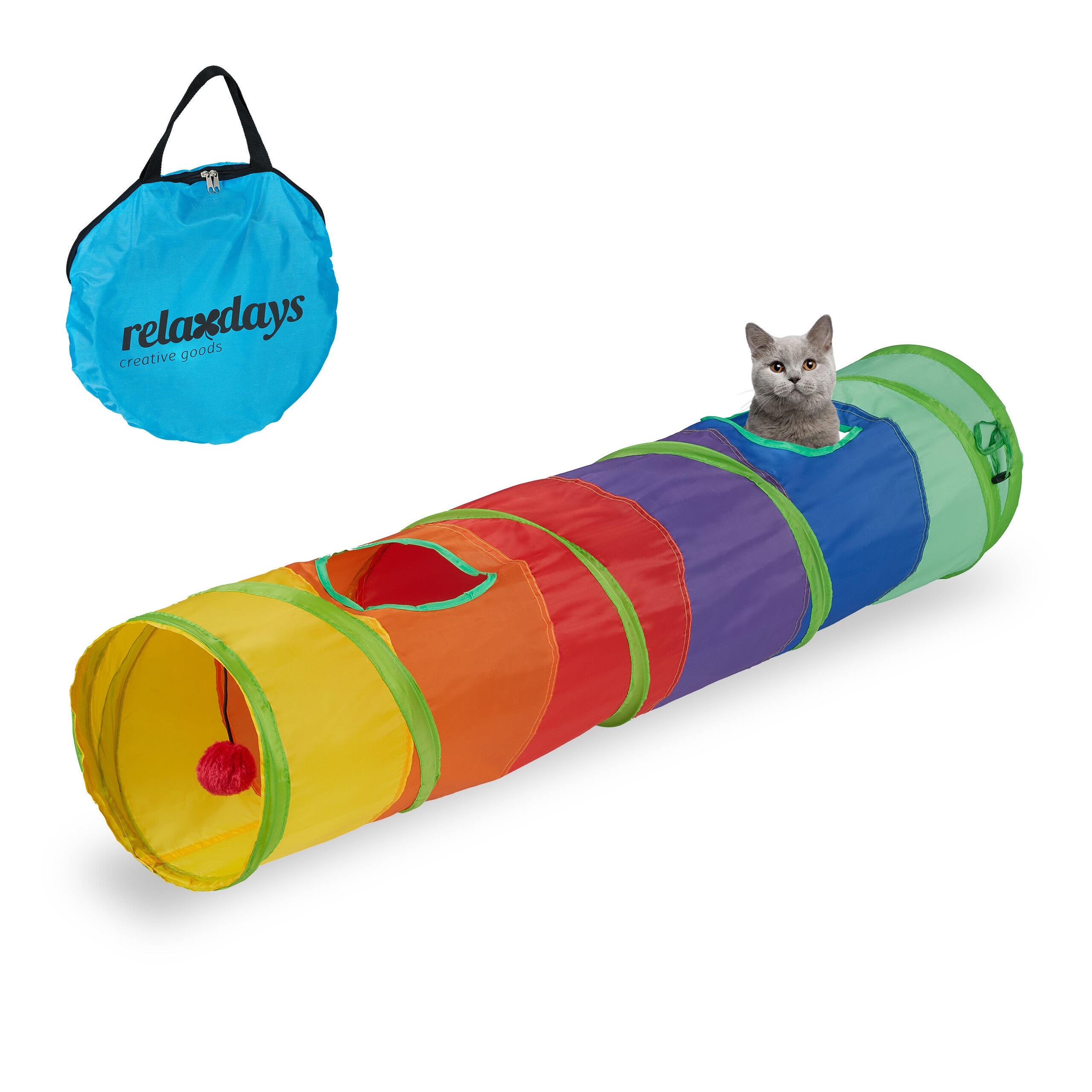 Tunnel Pliable Pour Chat/lapin - Polyester Résistant - Avec Balle Suspendue - Jouet Intérieur/extérieur