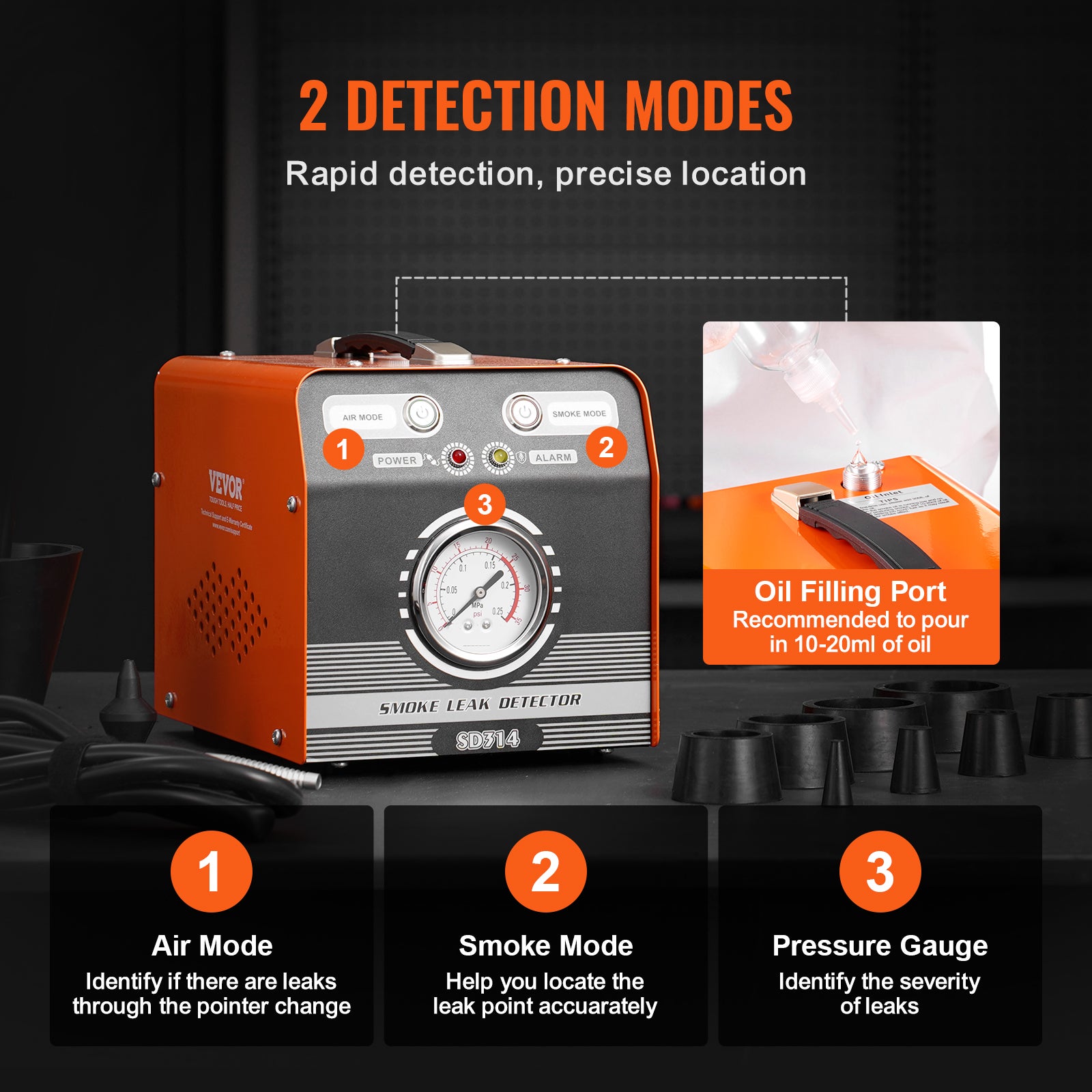 détecteur fuite de carburant,VEVOR 8L/min,Machine à fumée EVAP pour voiture,2 Modes,pompe à air et manomètre intégrés,testeur de fuite voiture - 4