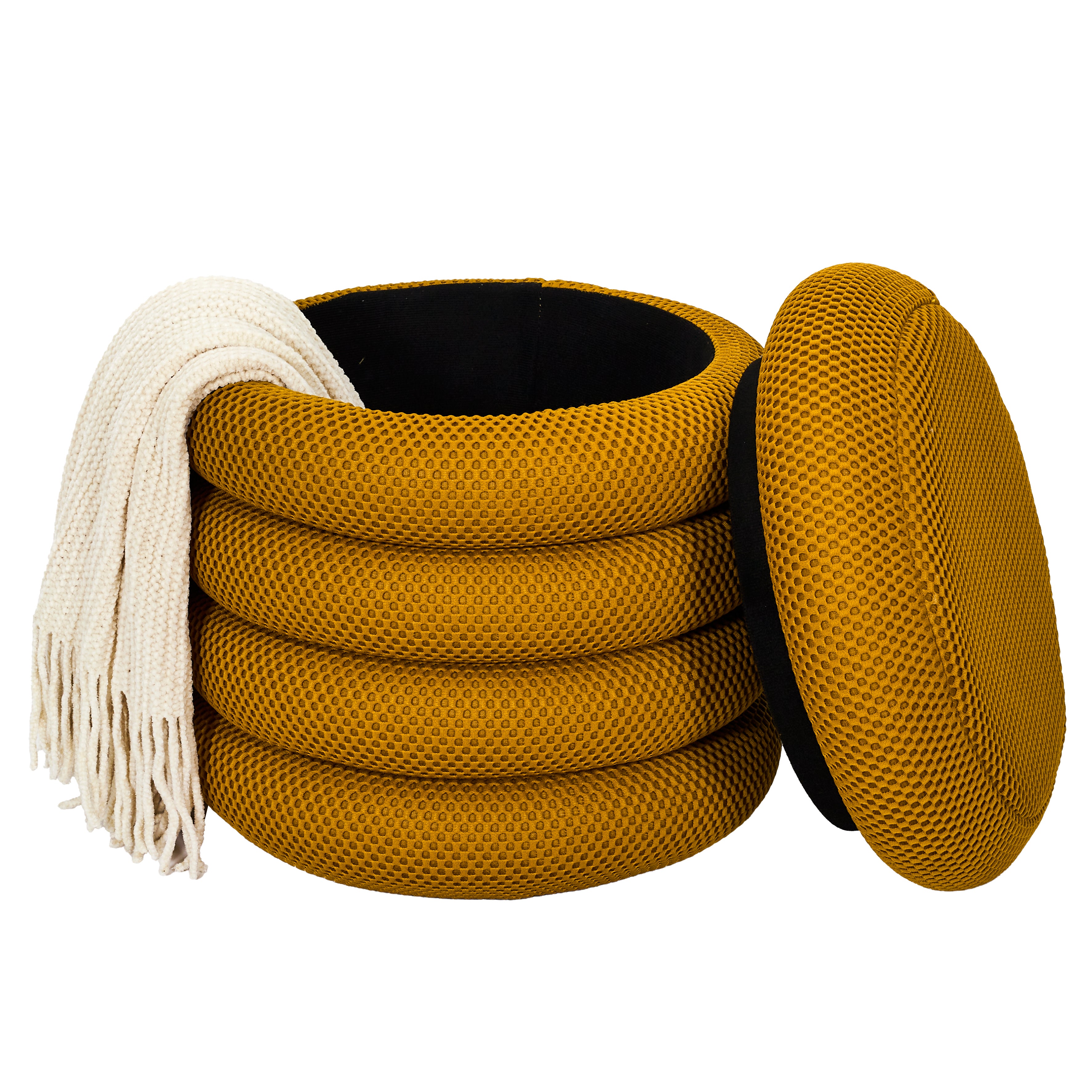 Pouf - Home Deco Factory - Atome - Rangement - Jaune - 3