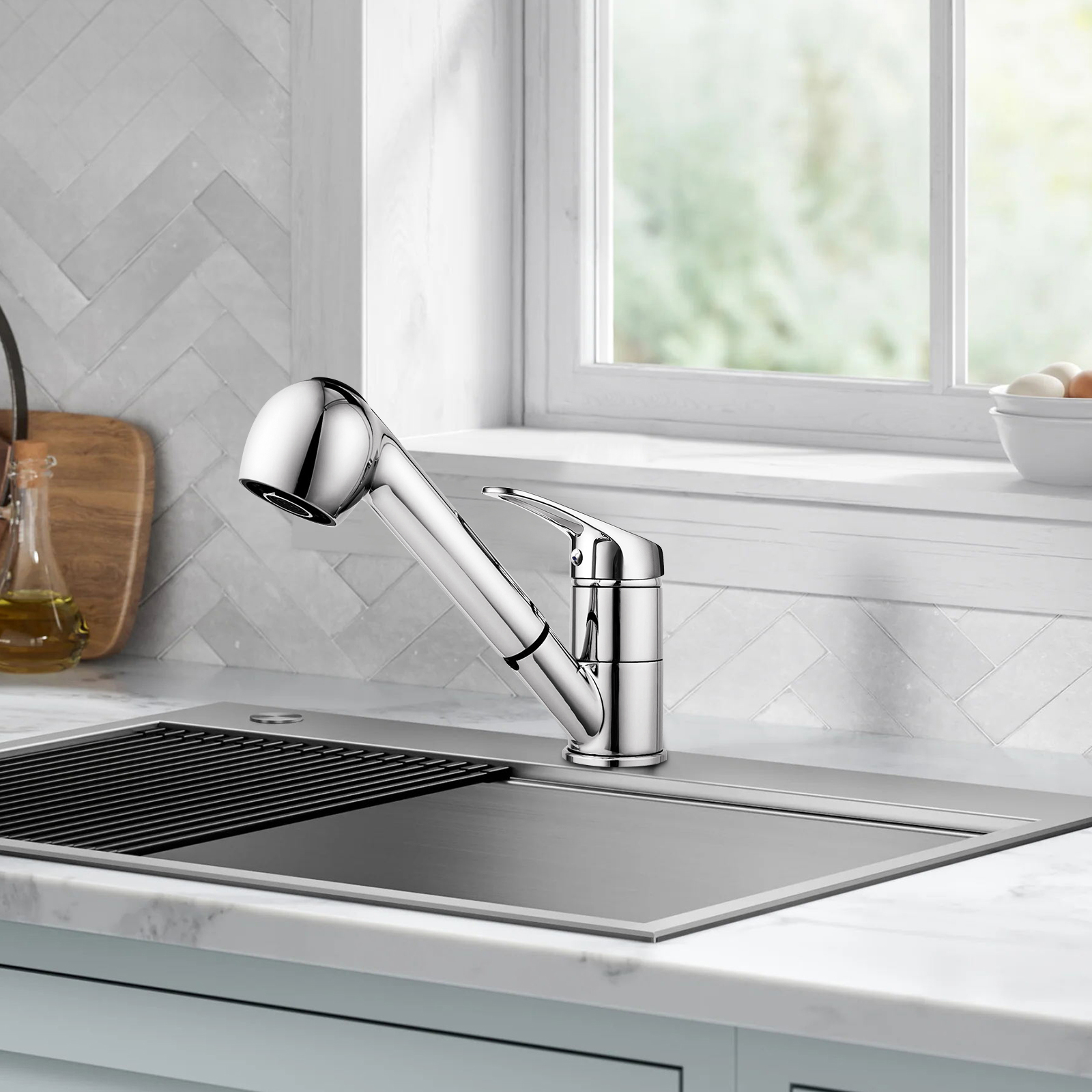 LOVHAUS Bateria Kuchenna z Wyciąganą Wylewką, Jednouchwytowa Bateria Obrotowa 360°, Bateria Wysokociśnieniowa