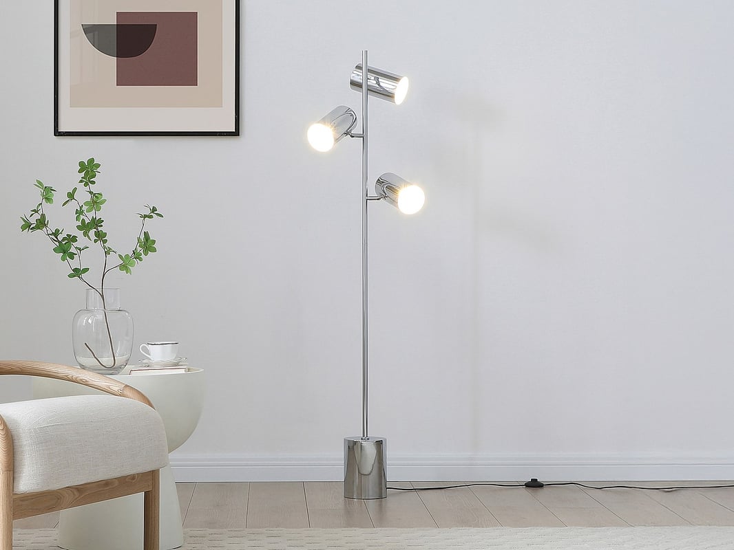 Lampa stojąca z metalu chromowanego - 3 abażury - wys. 155 cm - Chrom - KINLEY