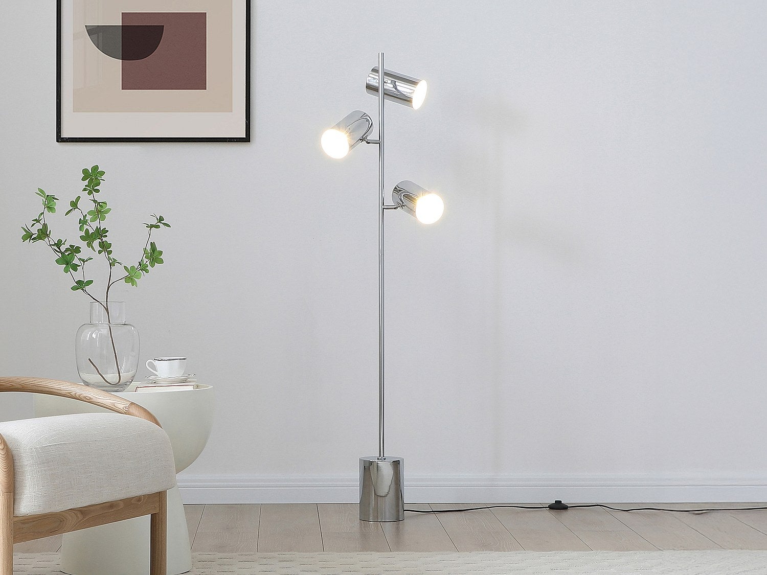 Lampa stojąca z metalu chromowanego - 3 abażury - wys. 155 cm - Chrom - KINLEY