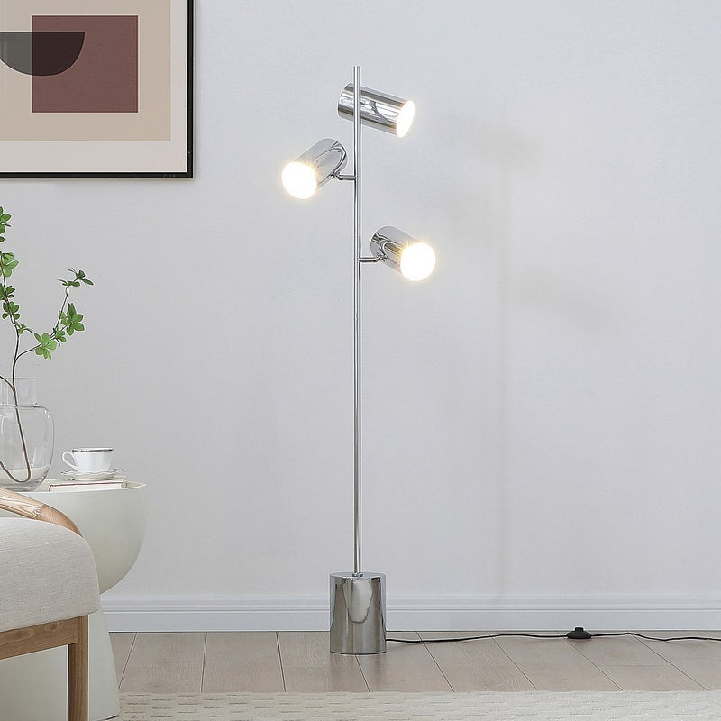 Lampa stojąca z metalu chromowanego - 3 abażury - wys. 155 cm - Chrom - KINLEY