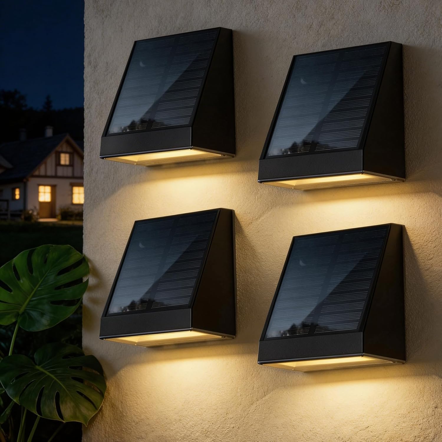 Zestaw 4 zewnętrznych lamp solarnych ściennych, lamp solarnych do skrzynek pocztowych z 2 trybami świecenia, klasa wodoodporności IP65, 30-godzinn