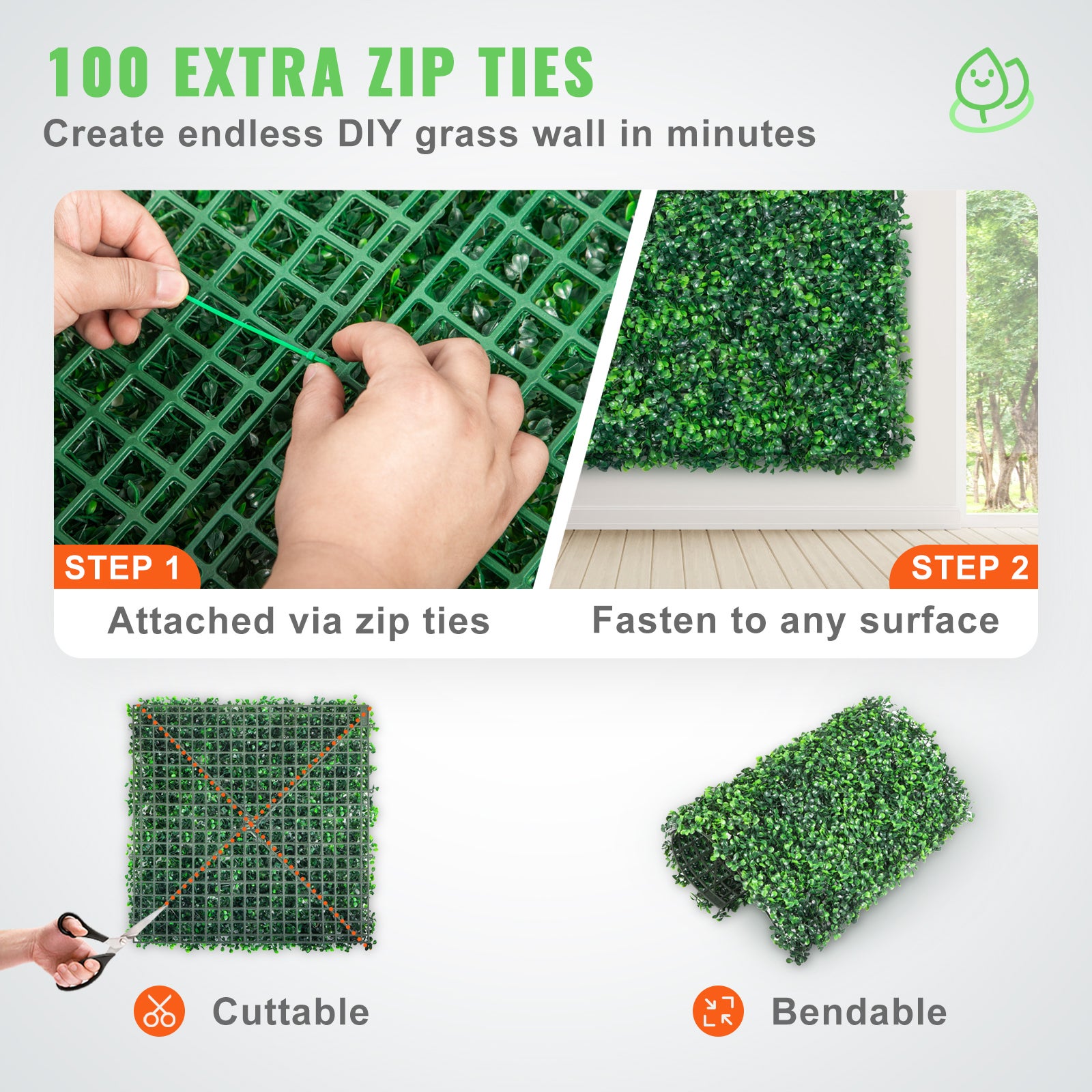 Set di 12 pannelli di bosso artificiale SucceBuy UV, 20 × 20 cm, spessore 4 cm, pannelli murali siepe verde sintetica per recinzione e giardino - 7