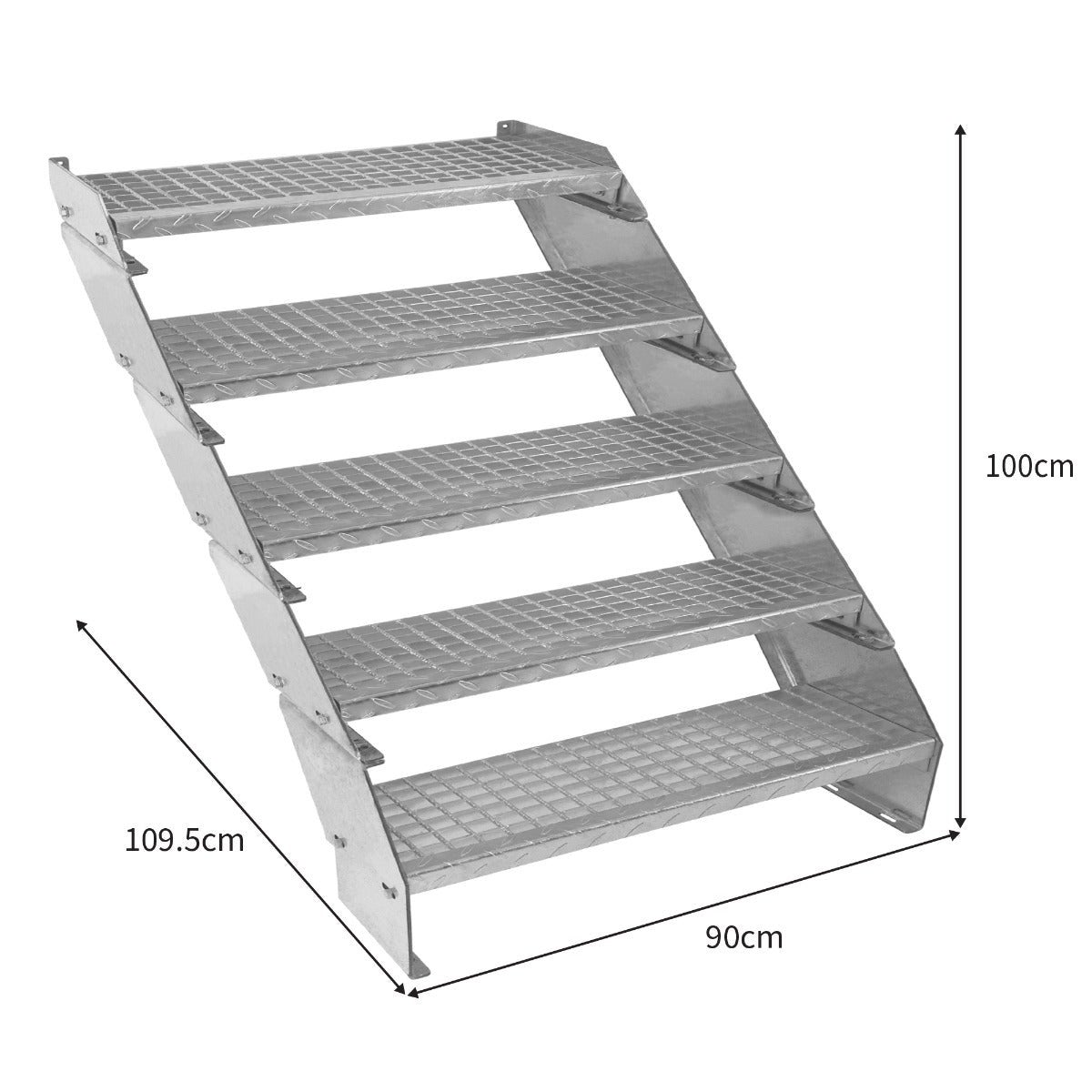 Scala in metallo a 5 elementi regolabile in altezza 90 cm / 900 mm di larghezza Acciaio zincato argento 5 gradini - 5