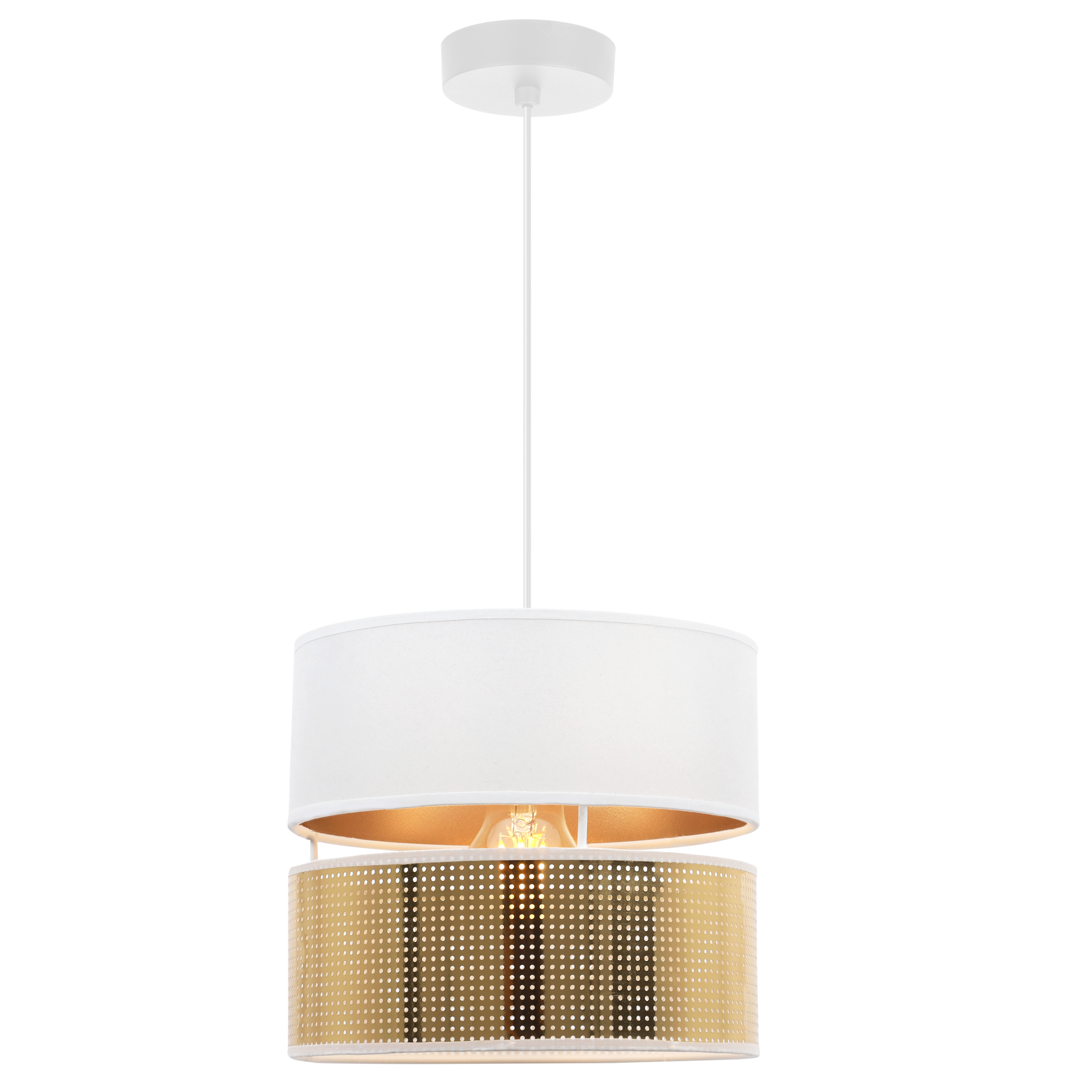 Lampa sufitowa wisząca Asti Duo biały 1xE27 abażur okrągły tuba 20cm biały/złoty Light Home LH