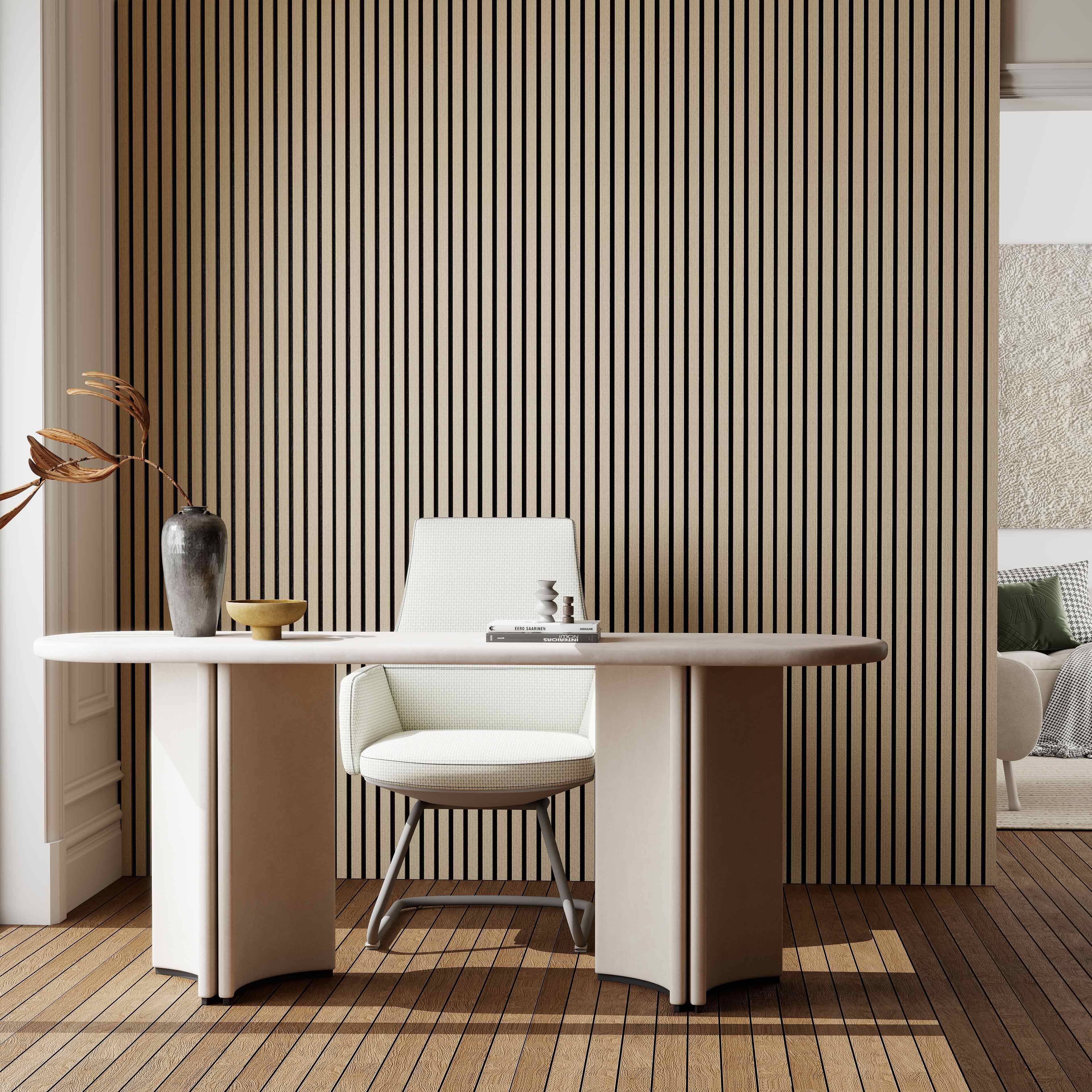 Paneles acústicos decorativos de mdf para paredes - set de 2 unidades - 260x30 cm - color roble claro