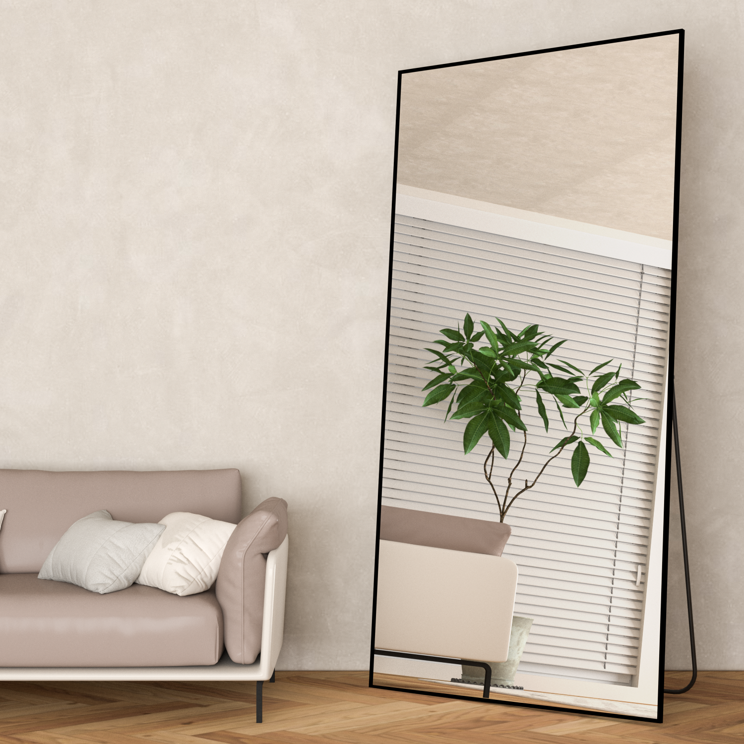 Miroir pleine longueur 180 x 80 cm, miroir sur pied, miroir sur pied avec cadre en alliage d'aluminium, miroir mural à cadre fin - 5