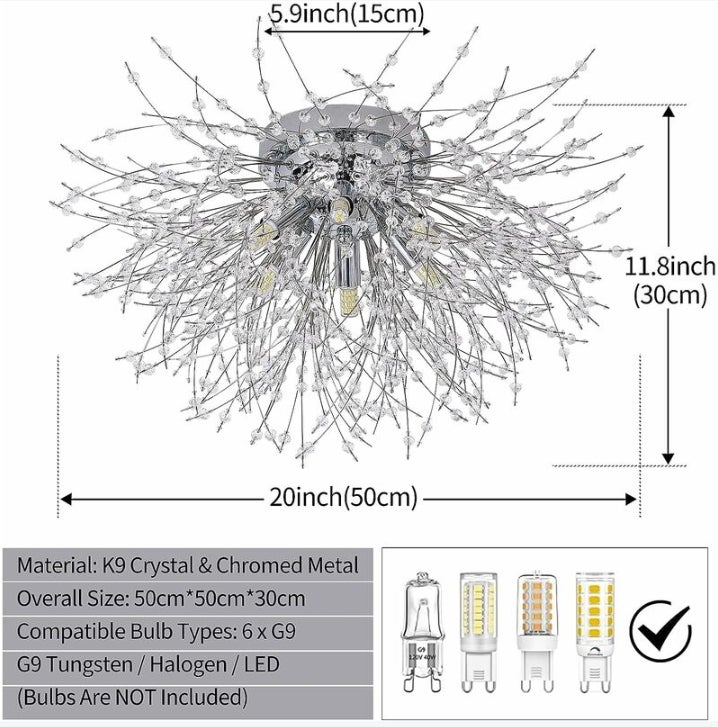 Plafonnier Lustres en Cristal, 6 Lumières G9 Luminaire Plafonnier en Cristal, Lustre Feu D'artifice K9 Cristaux, Chambre (Ampoule non incluse) - 3