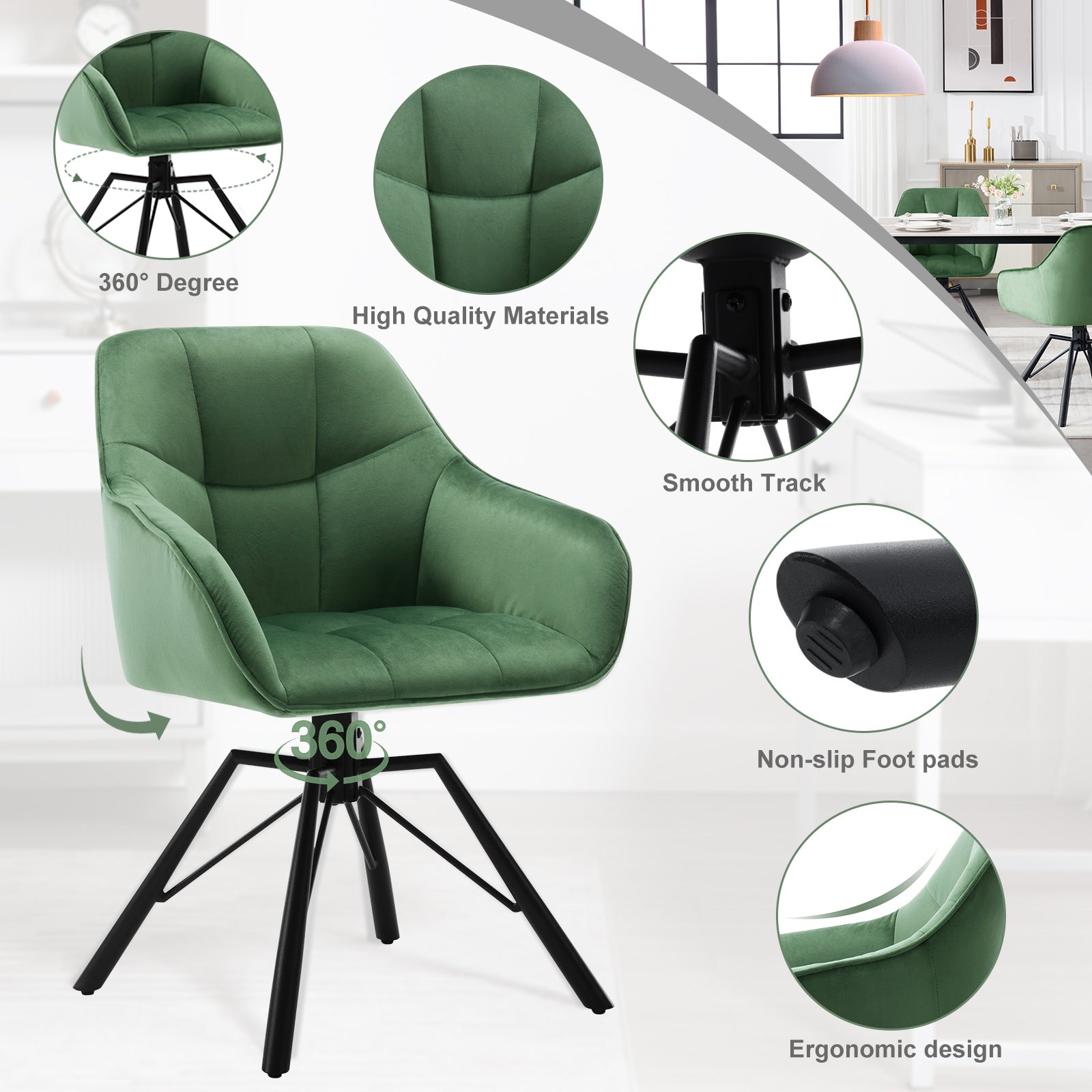 Chaises pivotantes à manger lot de 6 vert tissu vidaXL | Leroy Merlin