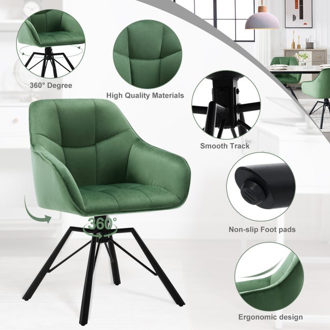 Chaises pivotantes à manger lot de 6 vert tissu vidaXL | Leroy Merlin Chaises pivotantes à manger lot de 6 vert tissu vidaXL | Leroy Merlin