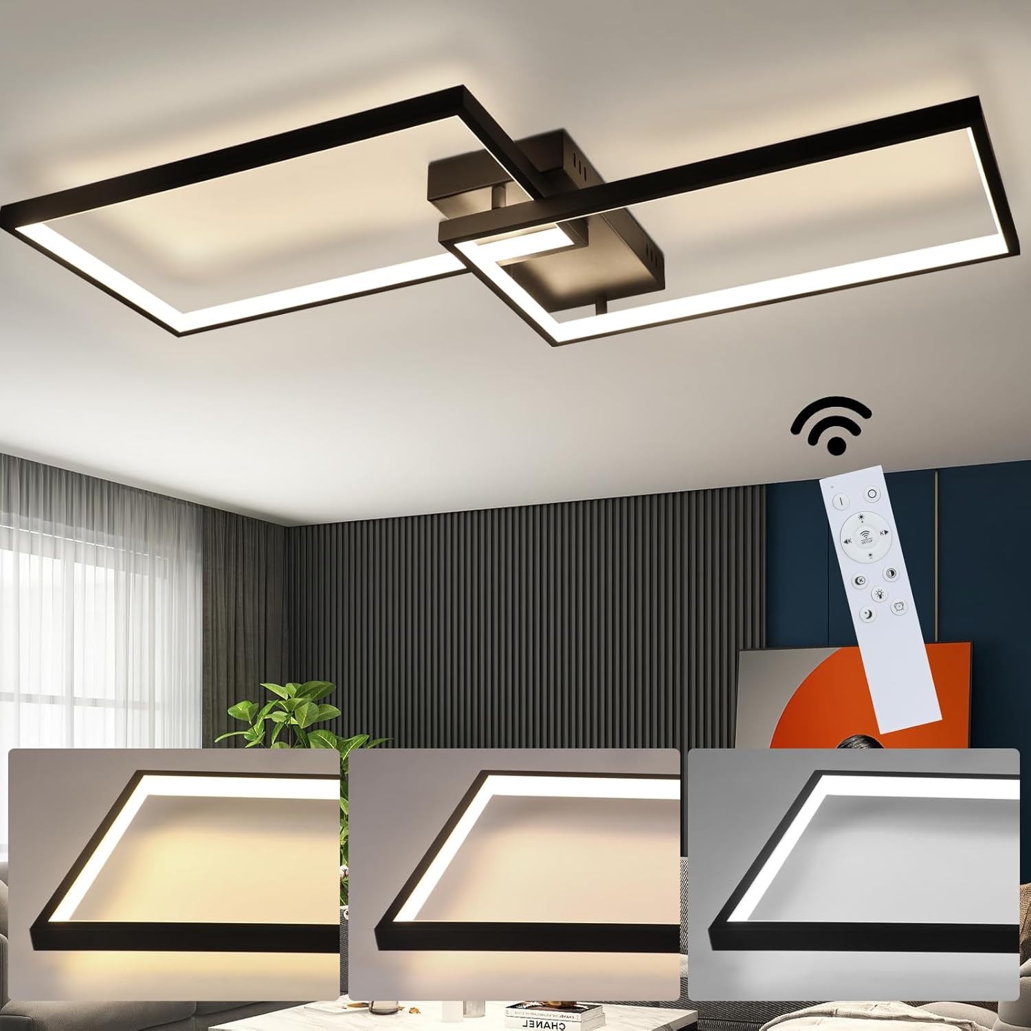 ZMH Lampa sufitowa LED z pilotem, nowoczesna metalowa lampa do sypialni, 2-ER