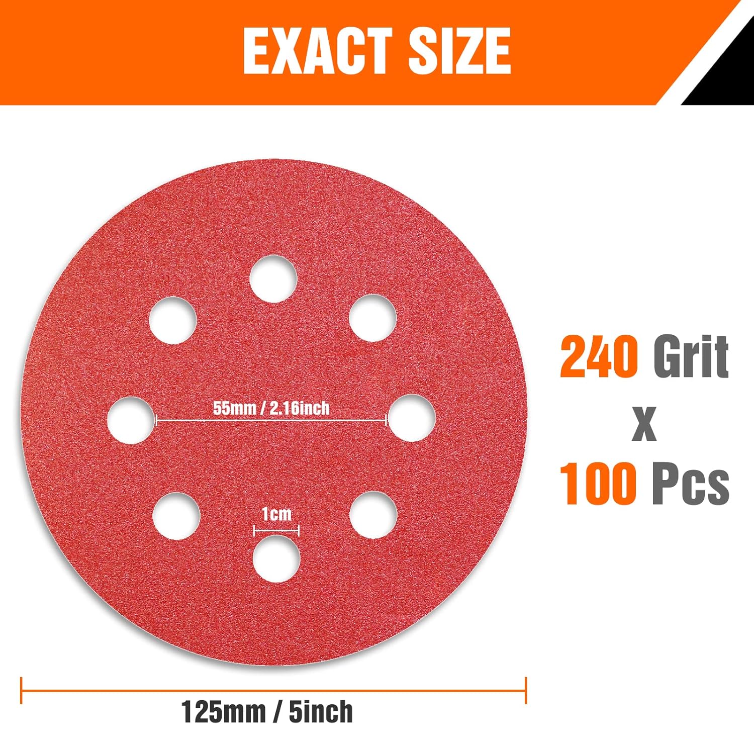 Disques Abrasifs 125mm Grain 240 Papier Poncer 100 Pièces 8 Trous Disque Poncage pour Ponceuse Excentrique - 4