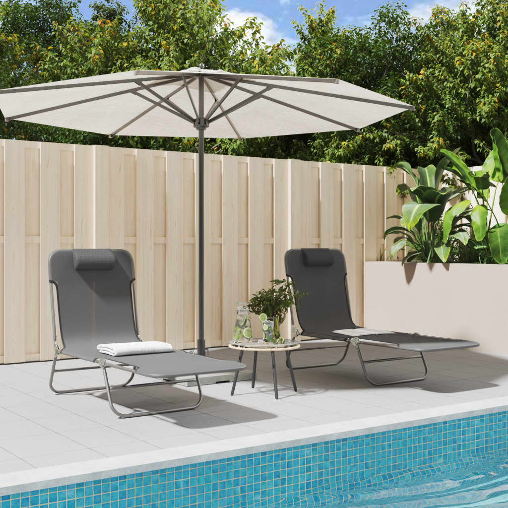 Lot de 2 Chaises longues | Bain de soleil | Transat de relaxation pliables gris textilène et acier CFW599823 - 2