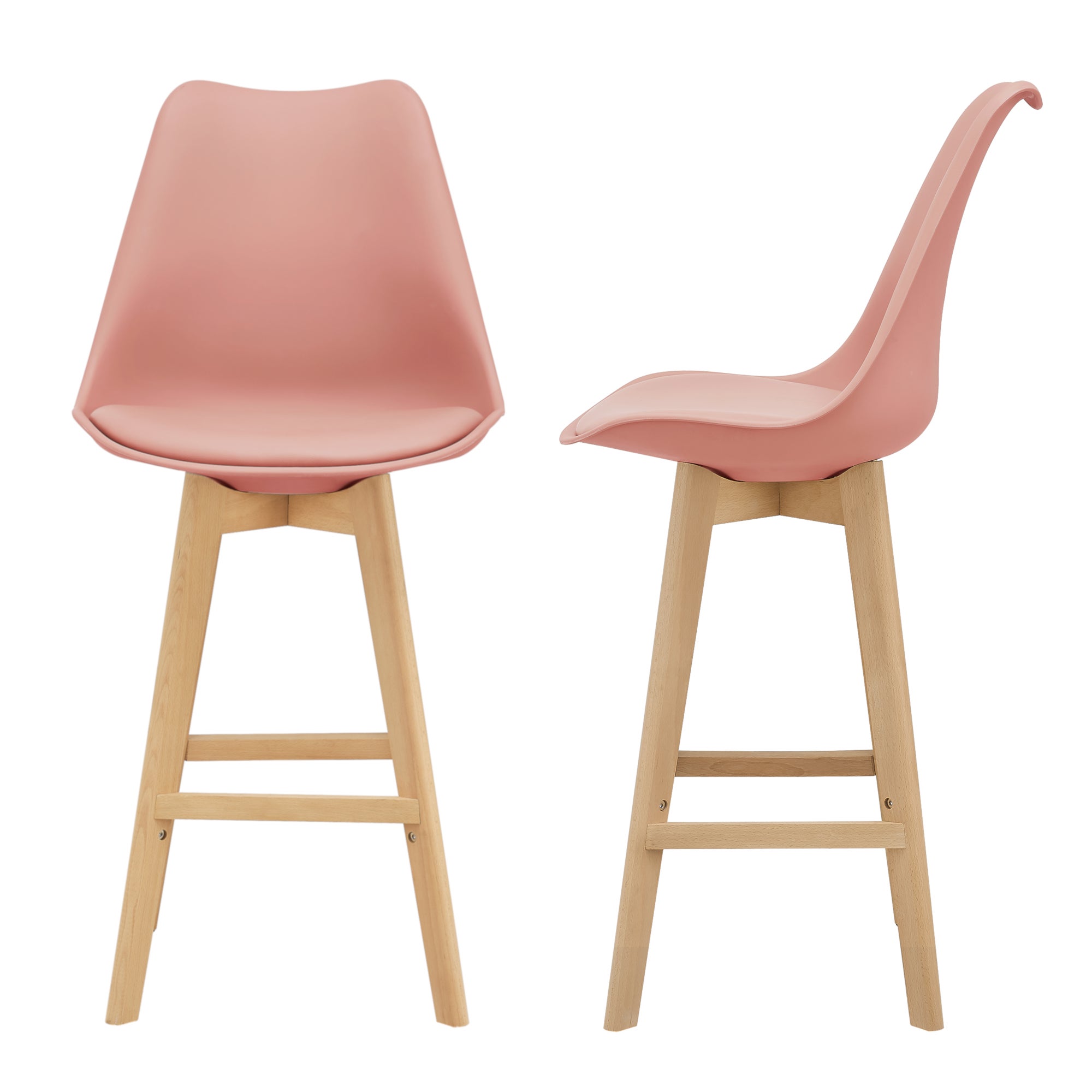 Juego de 2x taburetes de bar lublin 105 x 48 x 58 cm cuero sintético - patas de madera de haya color rosa [en.casa]